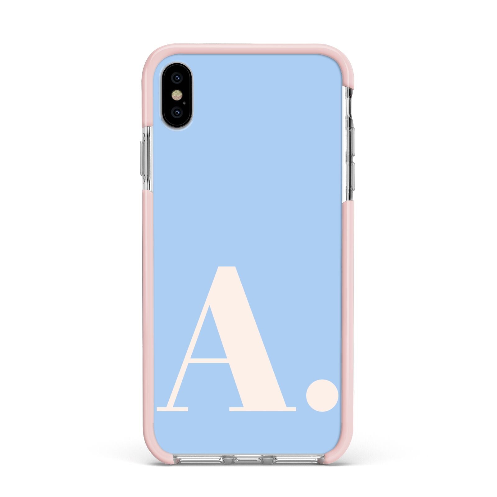Custom Initial Apple iPhone Xs Max Impact Case Pink Edge on Silver Phone
