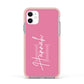 Custom Initial and Name Apple iPhone 11 in White with Pink Impact Case