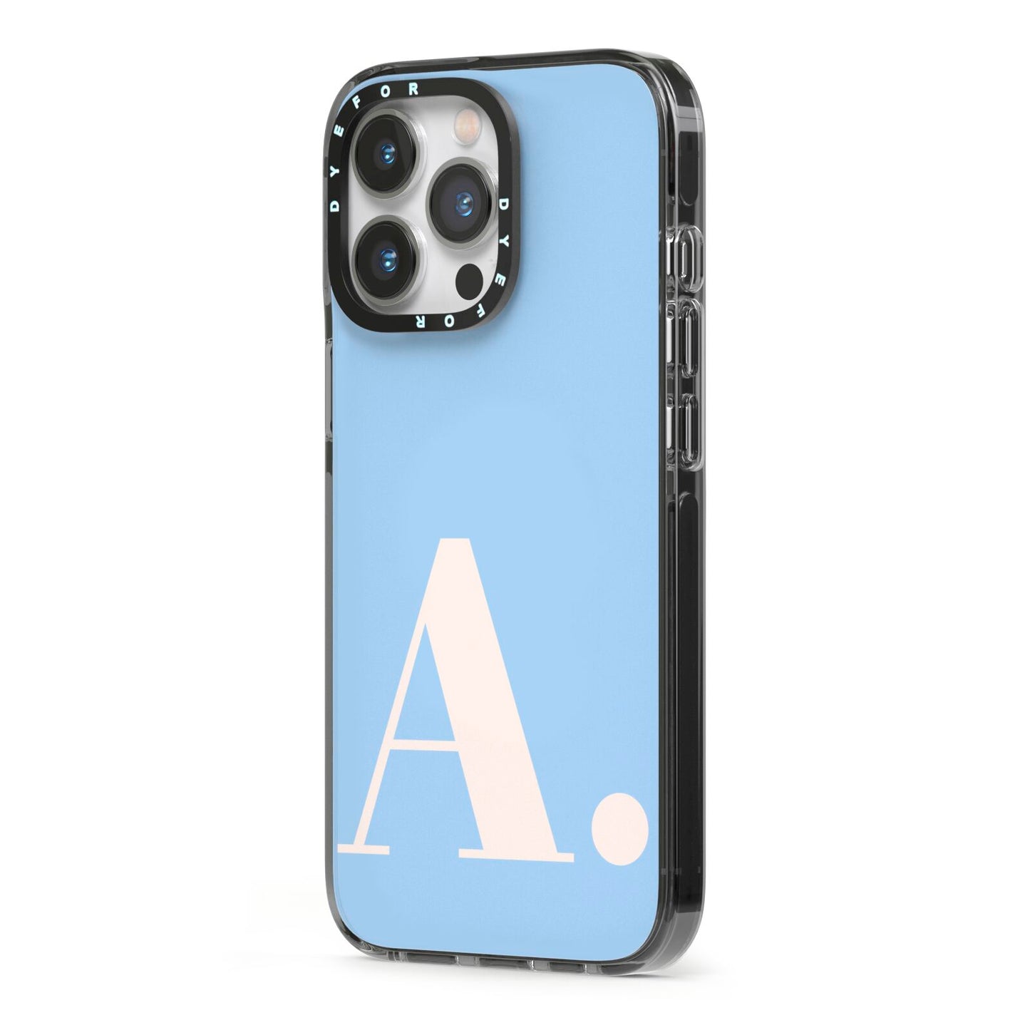 Custom Initial iPhone 13 Pro Black Impact Case Side Angle on Silver phone