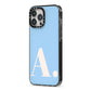 Custom Initial iPhone 13 Pro Max Black Impact Case Side Angle on Silver phone