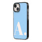 Custom Initial iPhone 14 Black Impact Case Side Angle on Silver phone