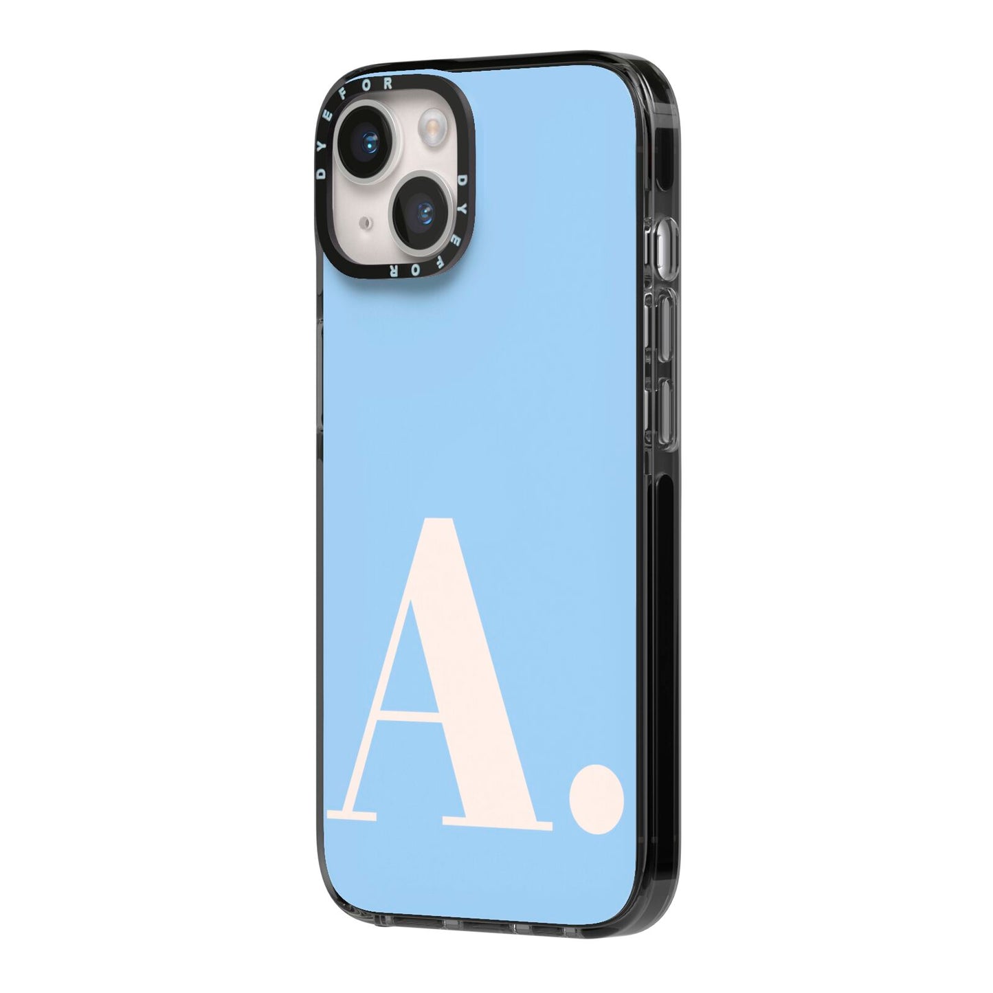 Custom Initial iPhone 14 Black Impact Case Side Angle on Silver phone