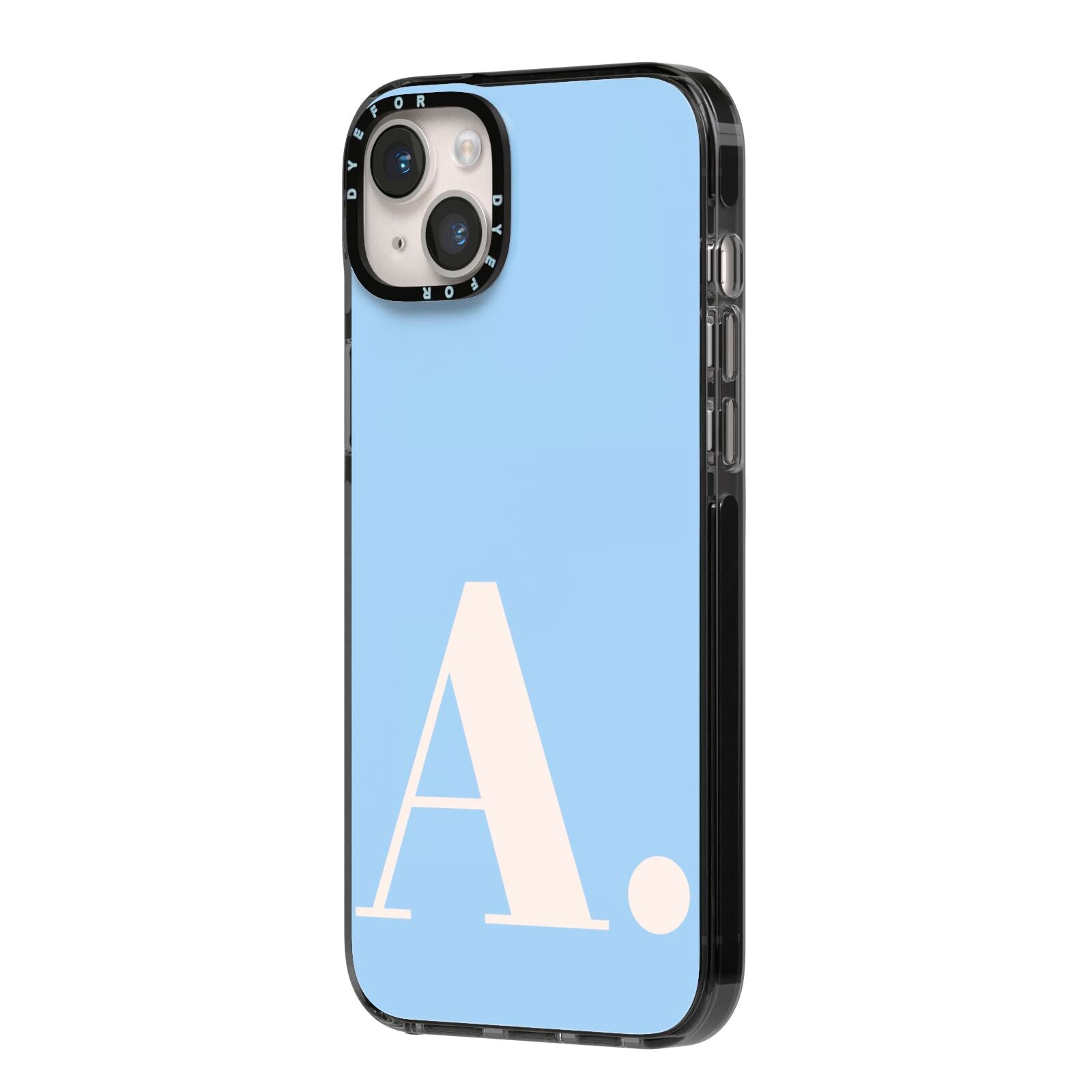 Custom Initial iPhone 14 Plus Black Impact Case Side Angle on Silver phone