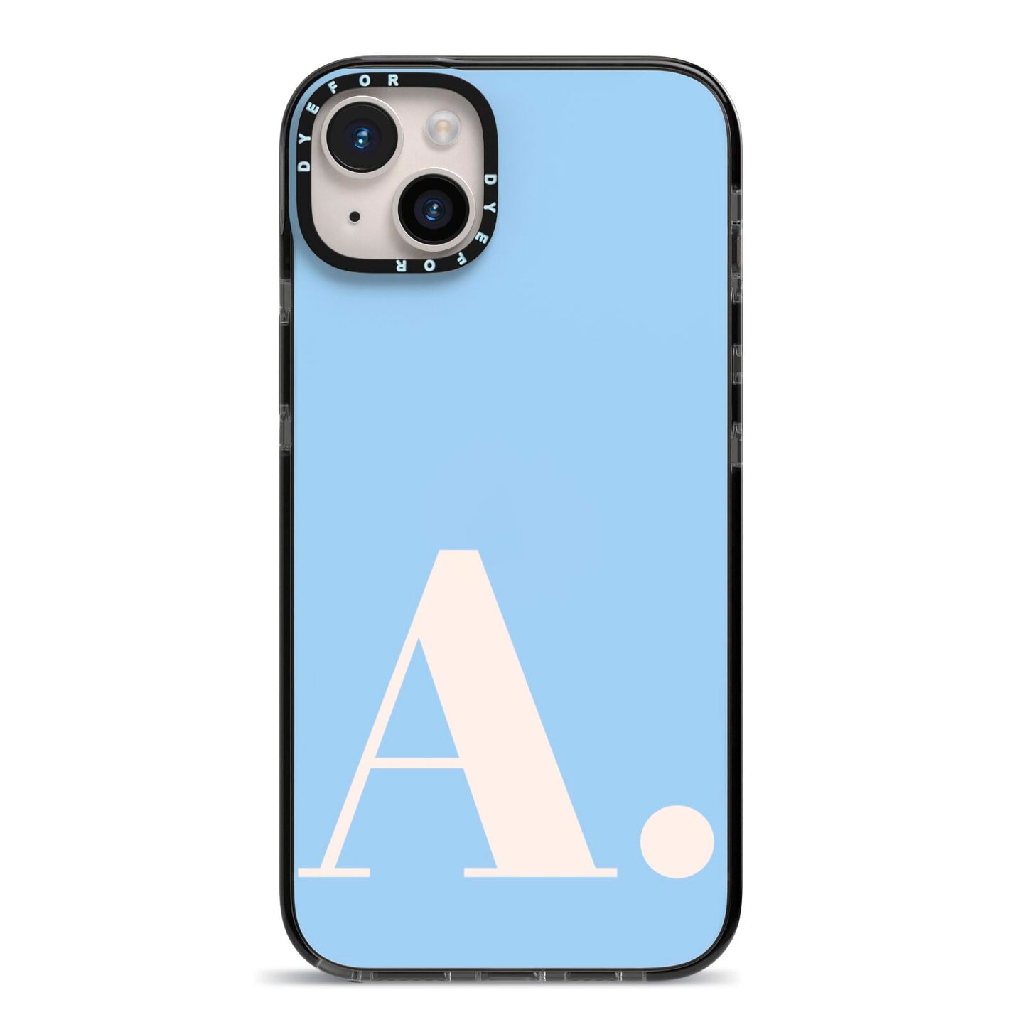 Custom Initial iPhone 14 Plus Black Impact Case on Silver phone