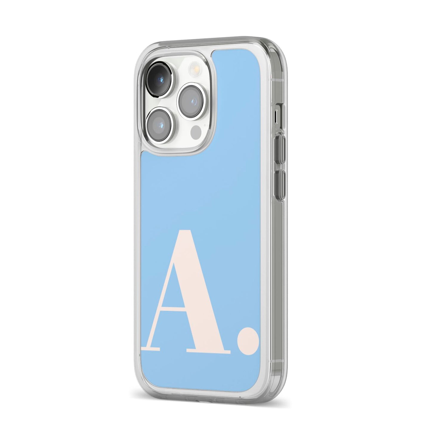 Custom Initial iPhone 14 Pro Clear Tough Case Silver Angled Image