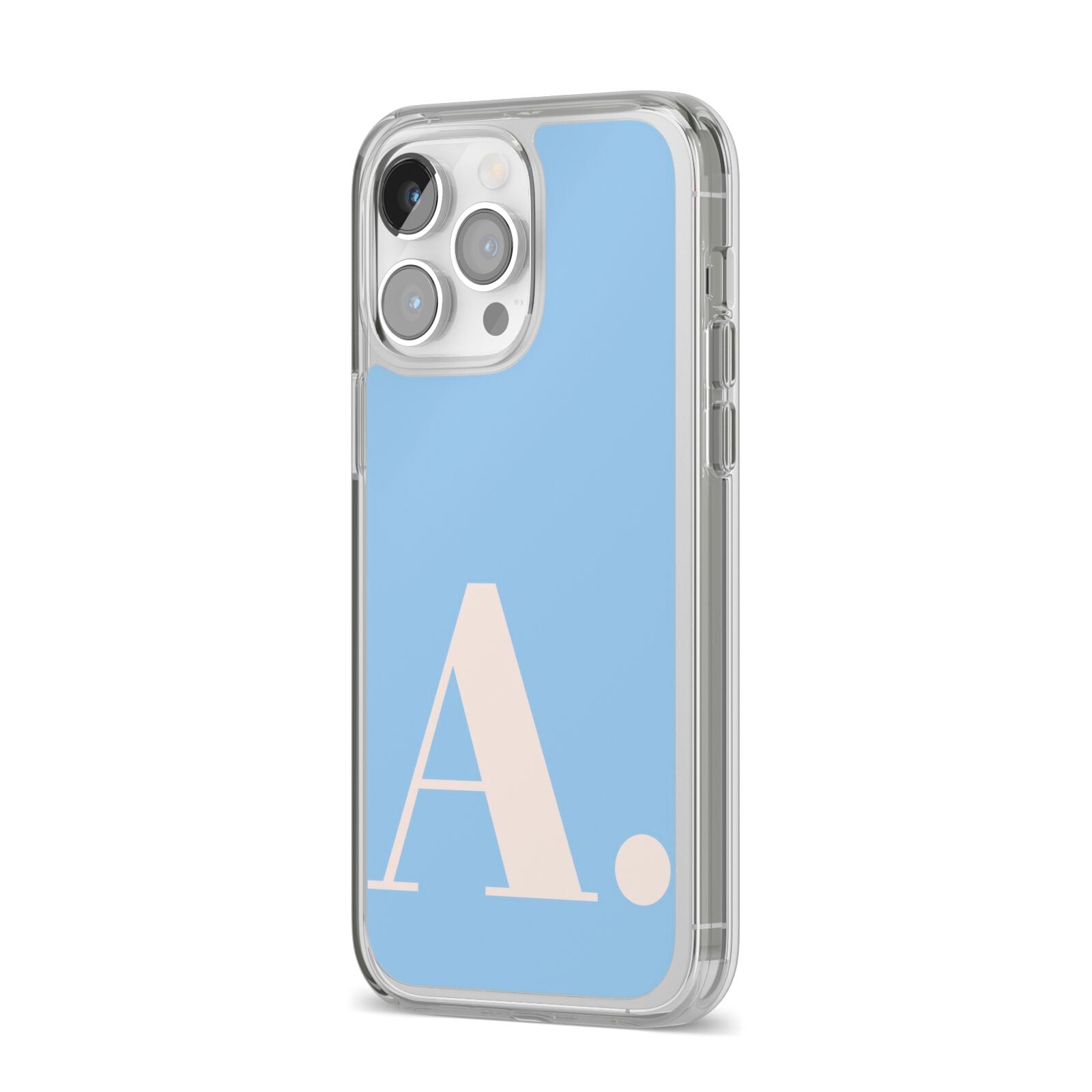 Custom Initial iPhone 14 Pro Max Clear Tough Case Silver Angled Image