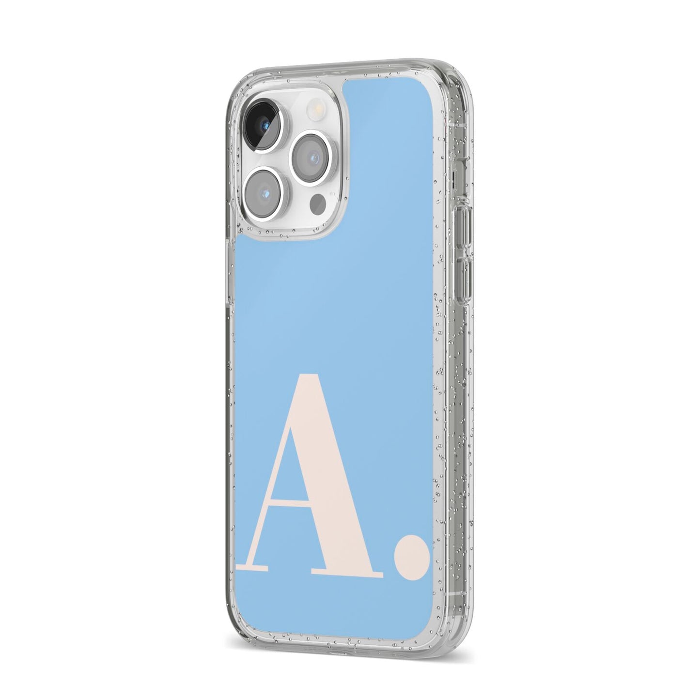 Custom Initial iPhone 14 Pro Max Glitter Tough Case Silver Angled Image