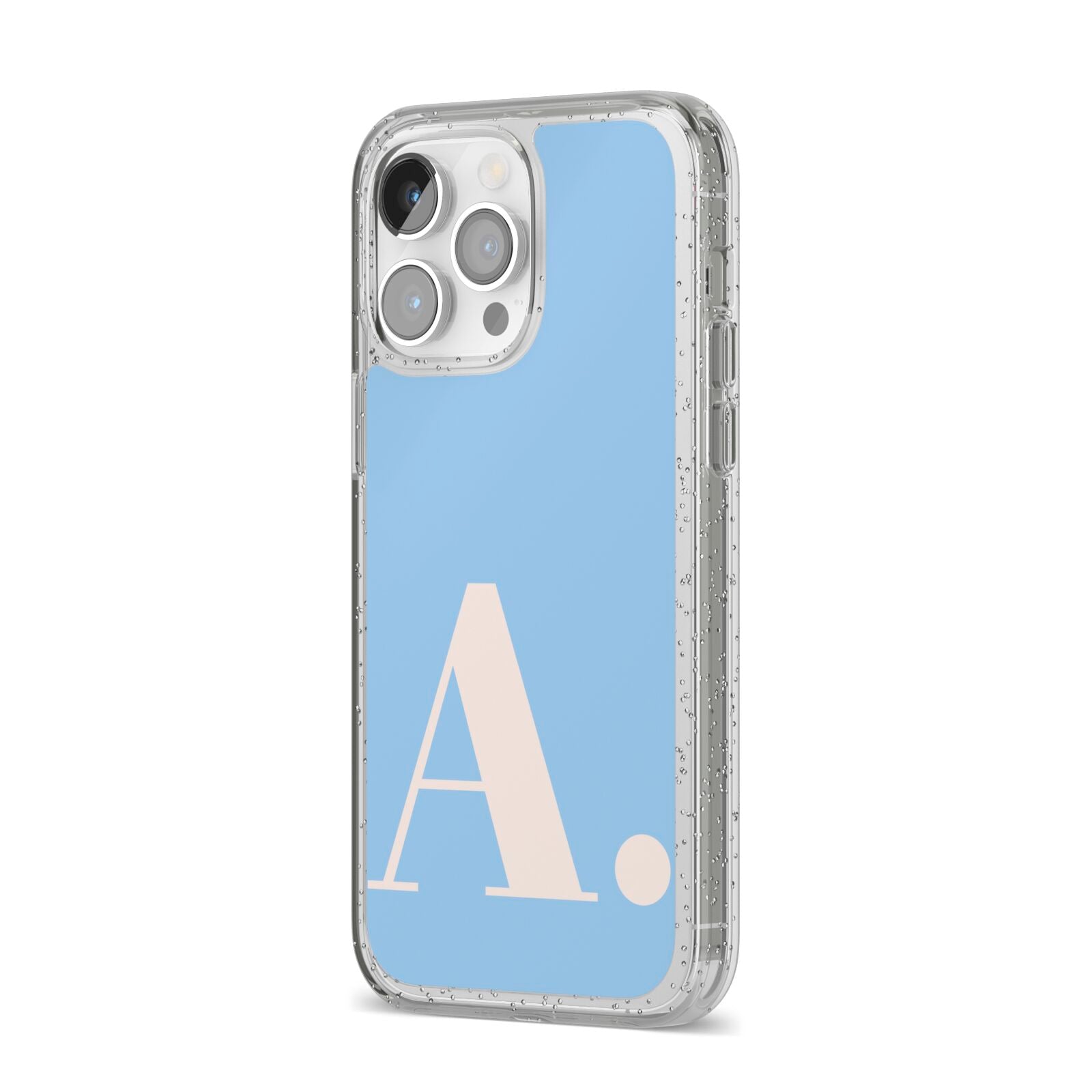 Custom Initial iPhone 14 Pro Max Glitter Tough Case Silver Angled Image