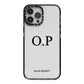 Custom Initials and Name iPhone 13 Pro Max Black Impact Case on Silver phone