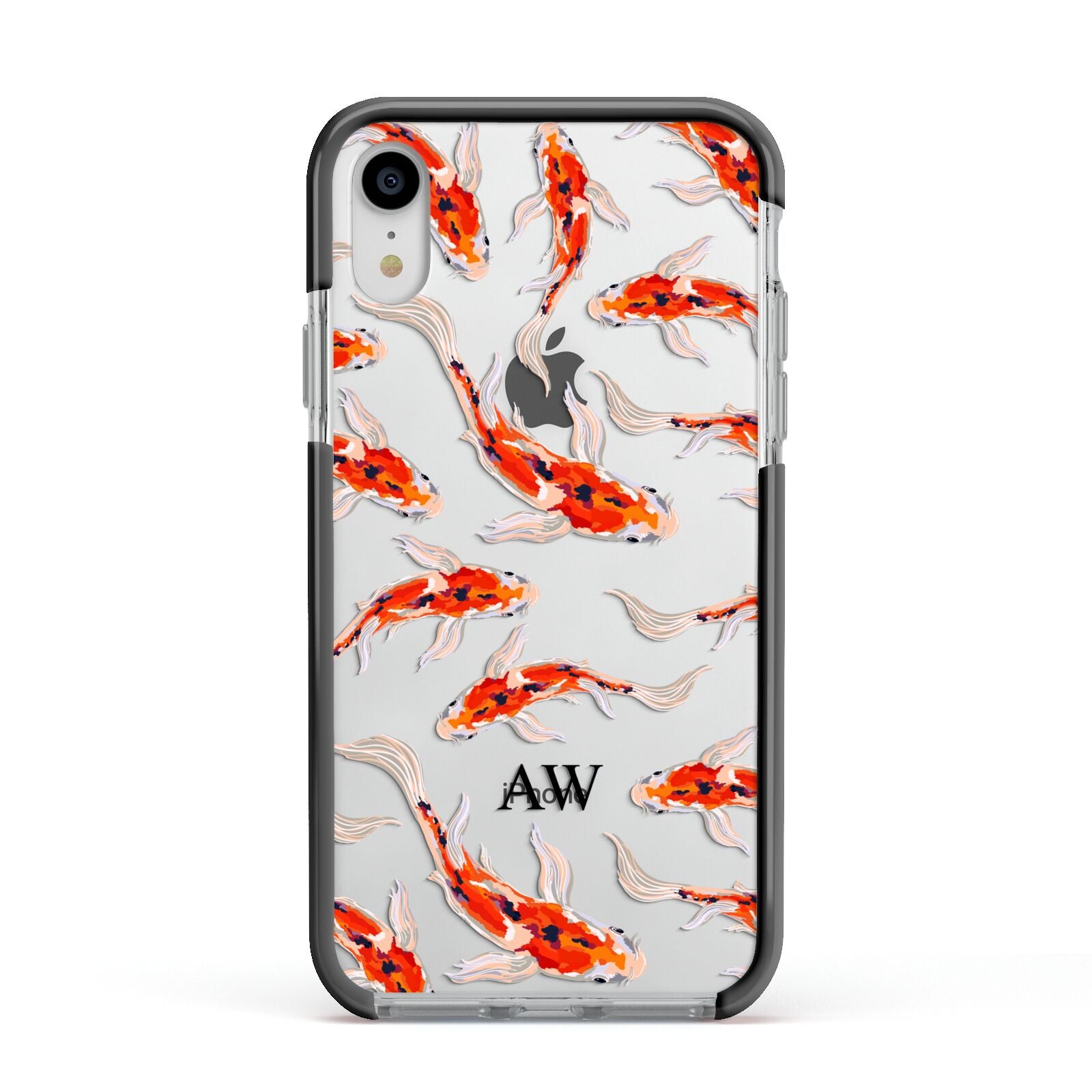 Custom Koi Fish Apple iPhone XR Impact Case Black Edge on Silver Phone
