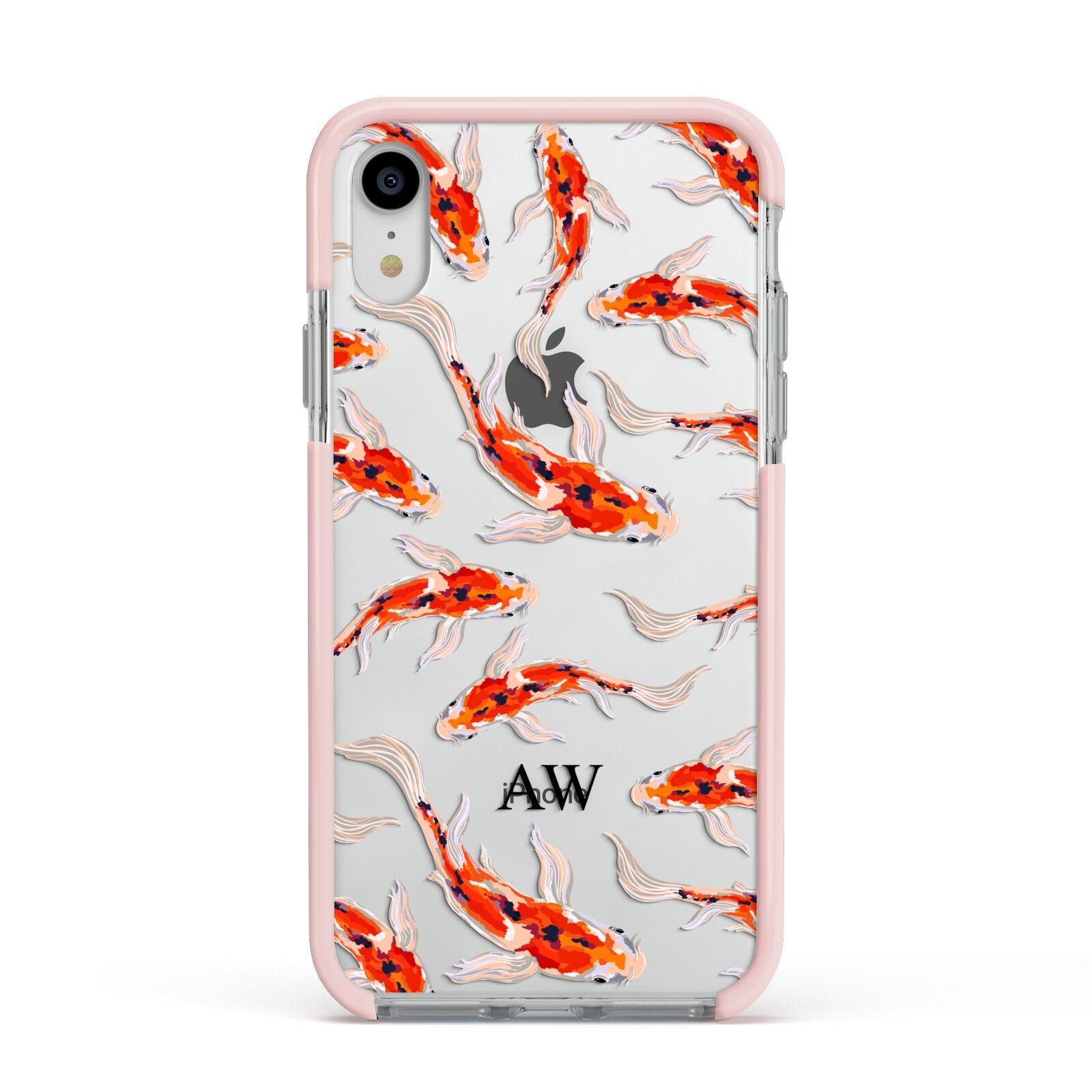 Custom Koi Fish Apple iPhone XR Impact Case Pink Edge on Silver Phone