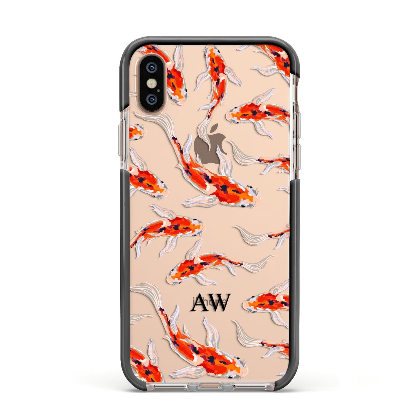 Custom Koi Fish Apple iPhone Xs Impact Case Black Edge on Gold Phone