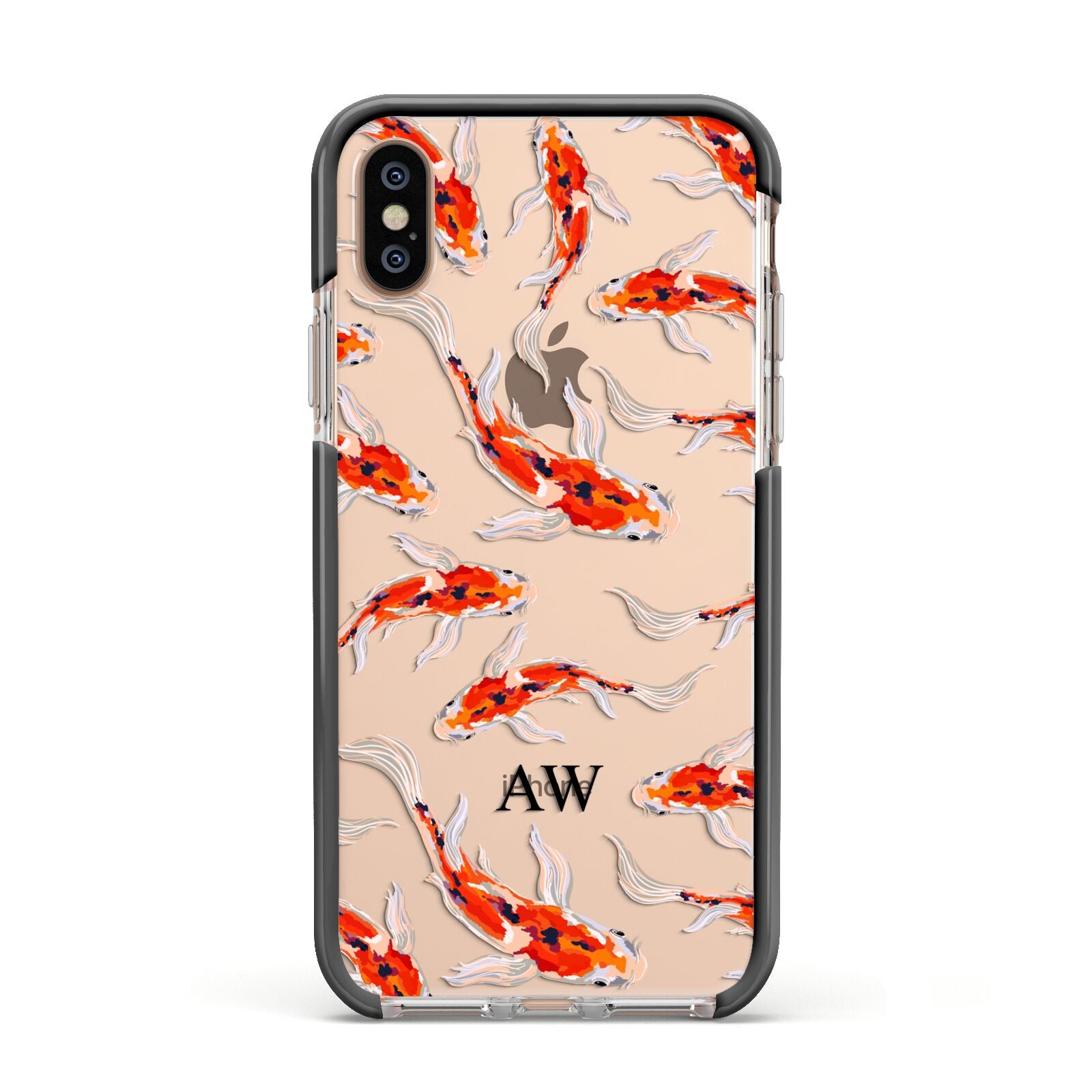 Custom Koi Fish Apple iPhone Xs Impact Case Black Edge on Gold Phone