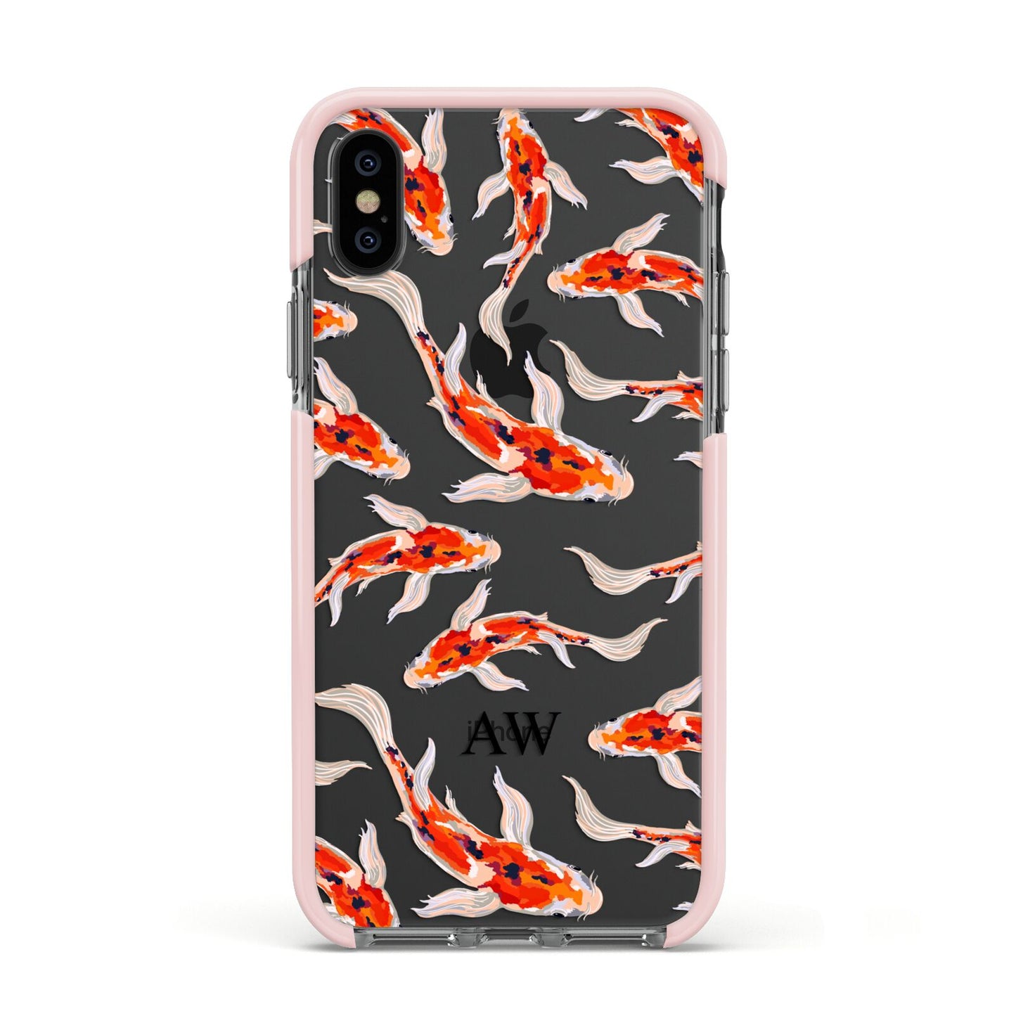 Custom Koi Fish Apple iPhone Xs Impact Case Pink Edge on Black Phone