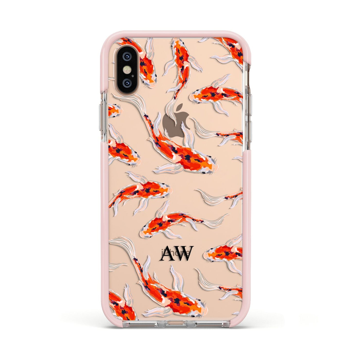 Custom Koi Fish Apple iPhone Xs Impact Case Pink Edge on Gold Phone