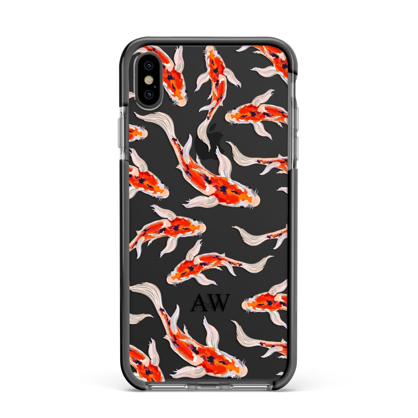 Custom Koi Fish Apple iPhone Xs Max Impact Case Black Edge on Black Phone