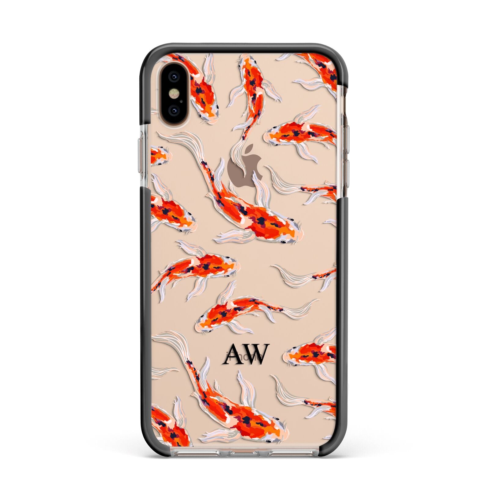 Custom Koi Fish Apple iPhone Xs Max Impact Case Black Edge on Gold Phone