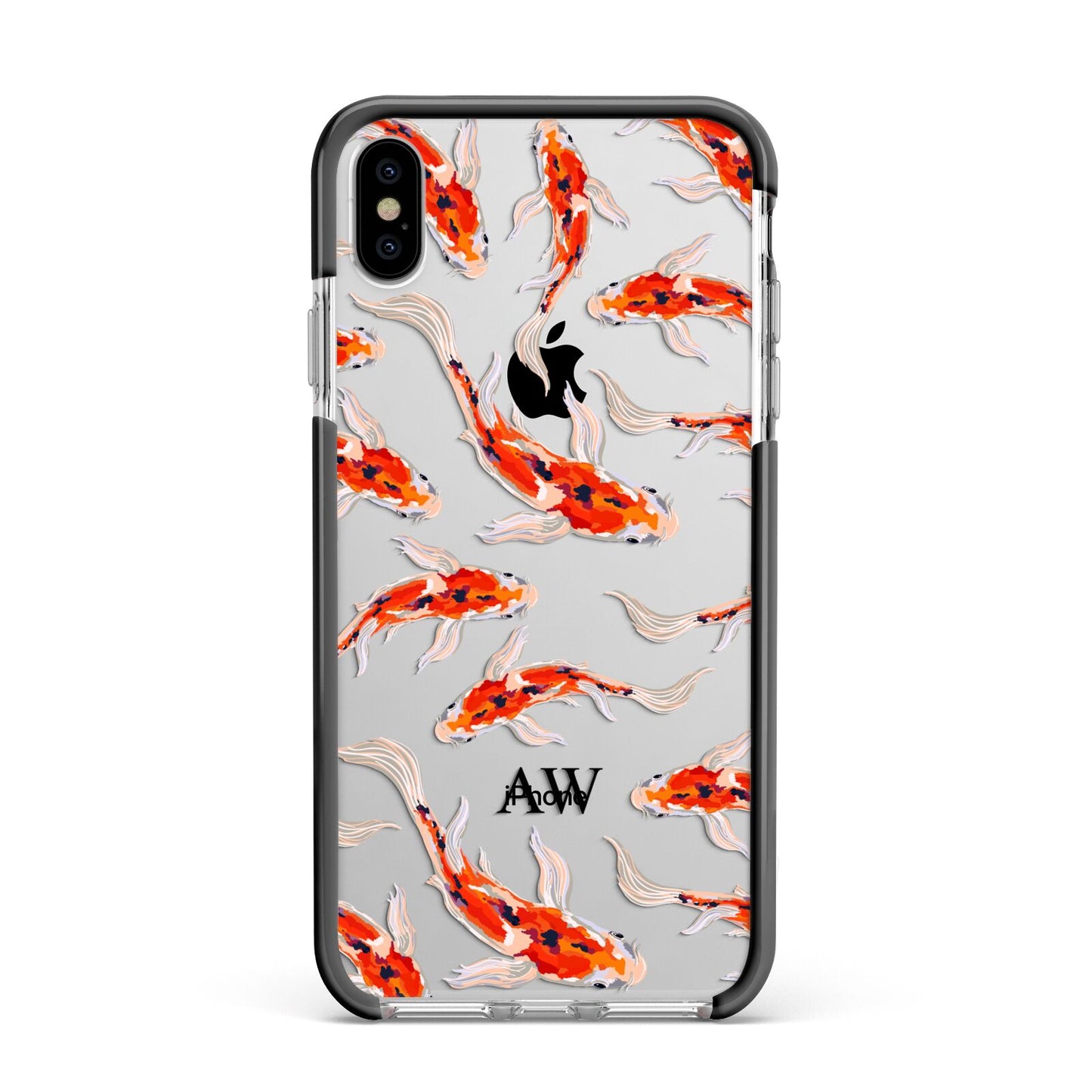 Custom Koi Fish Apple iPhone Xs Max Impact Case Black Edge on Silver Phone