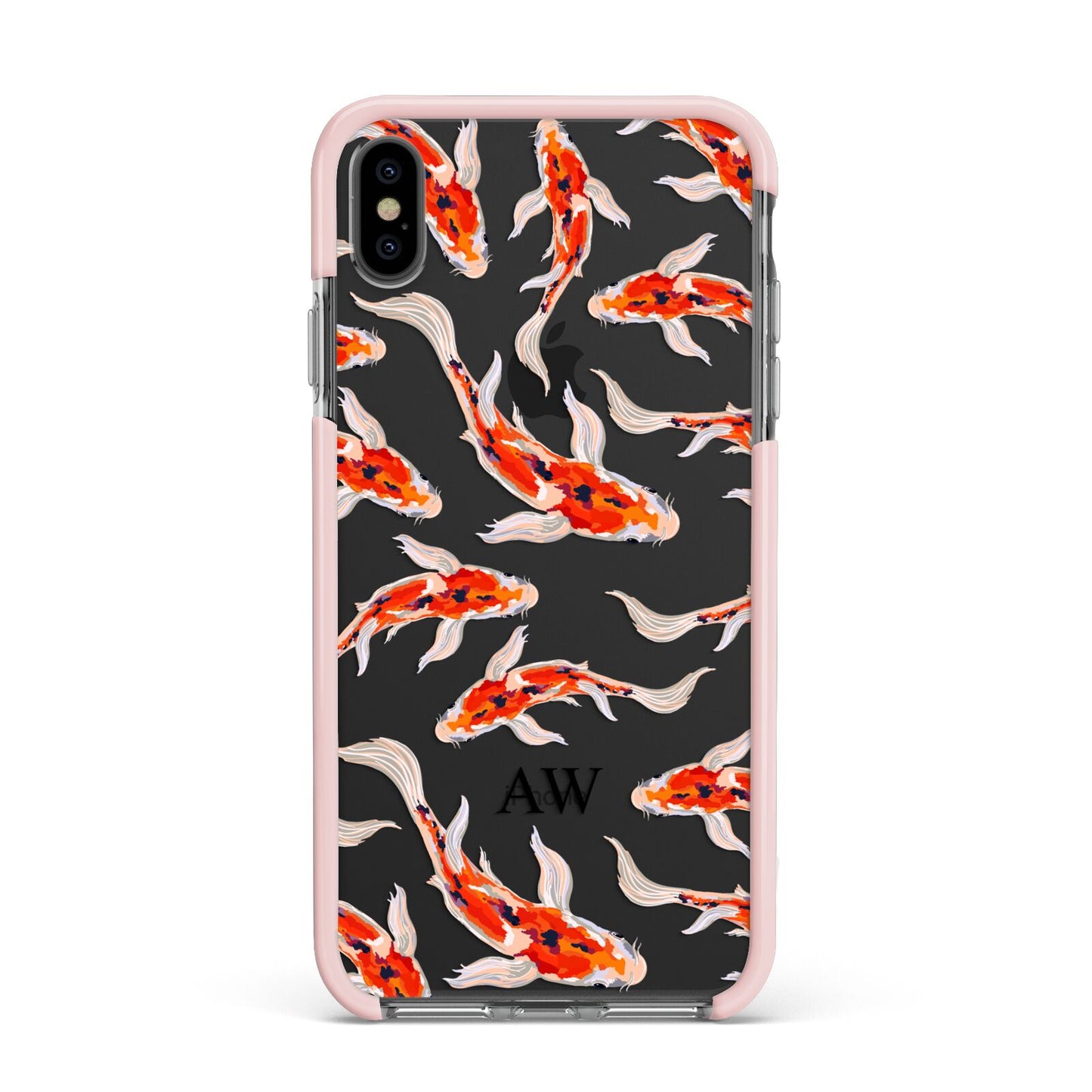 Custom Koi Fish Apple iPhone Xs Max Impact Case Pink Edge on Black Phone