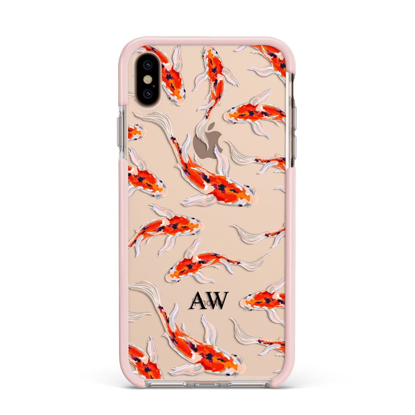 Custom Koi Fish Apple iPhone Xs Max Impact Case Pink Edge on Gold Phone