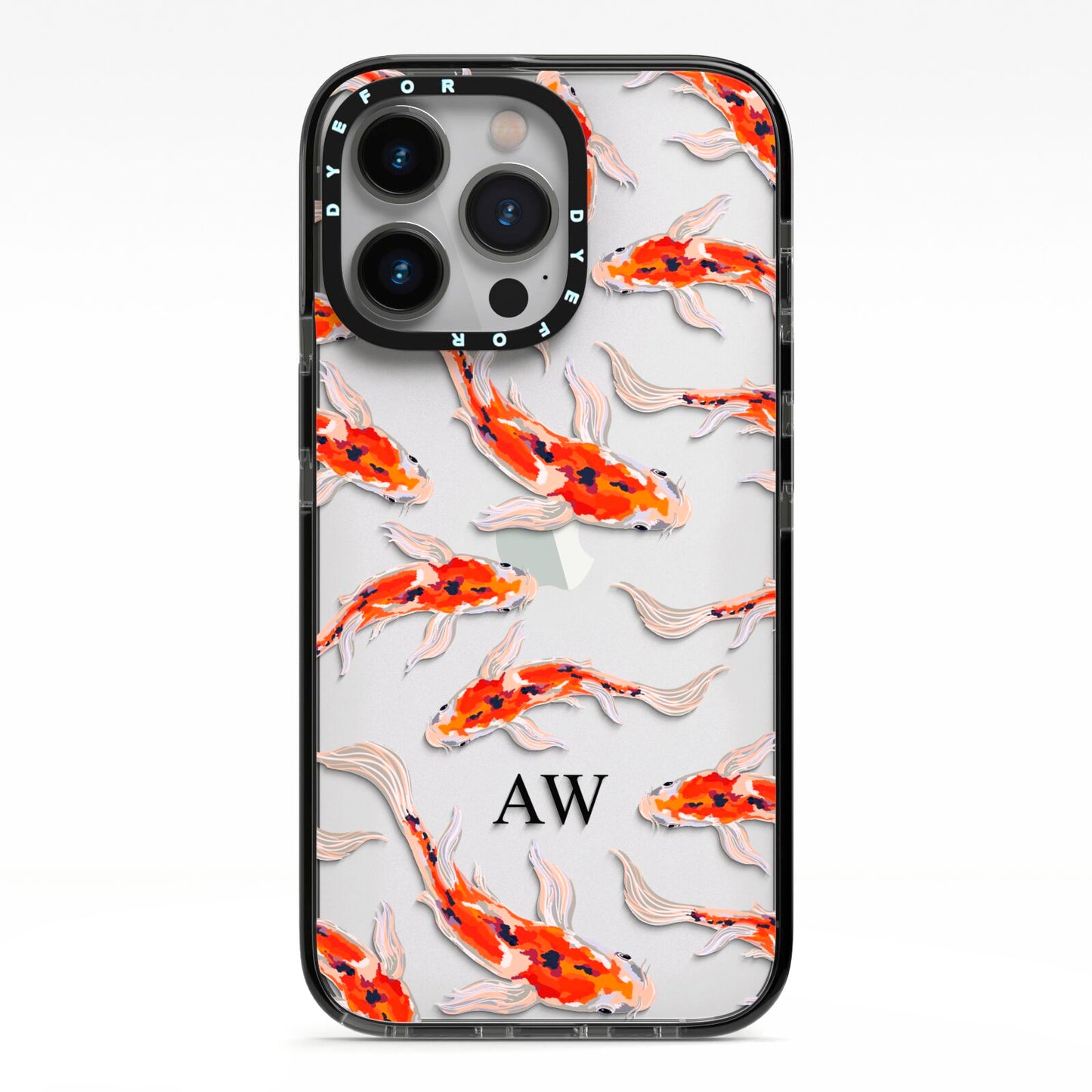 Custom Koi Fish iPhone 13 Pro Black Impact Case on Silver phone