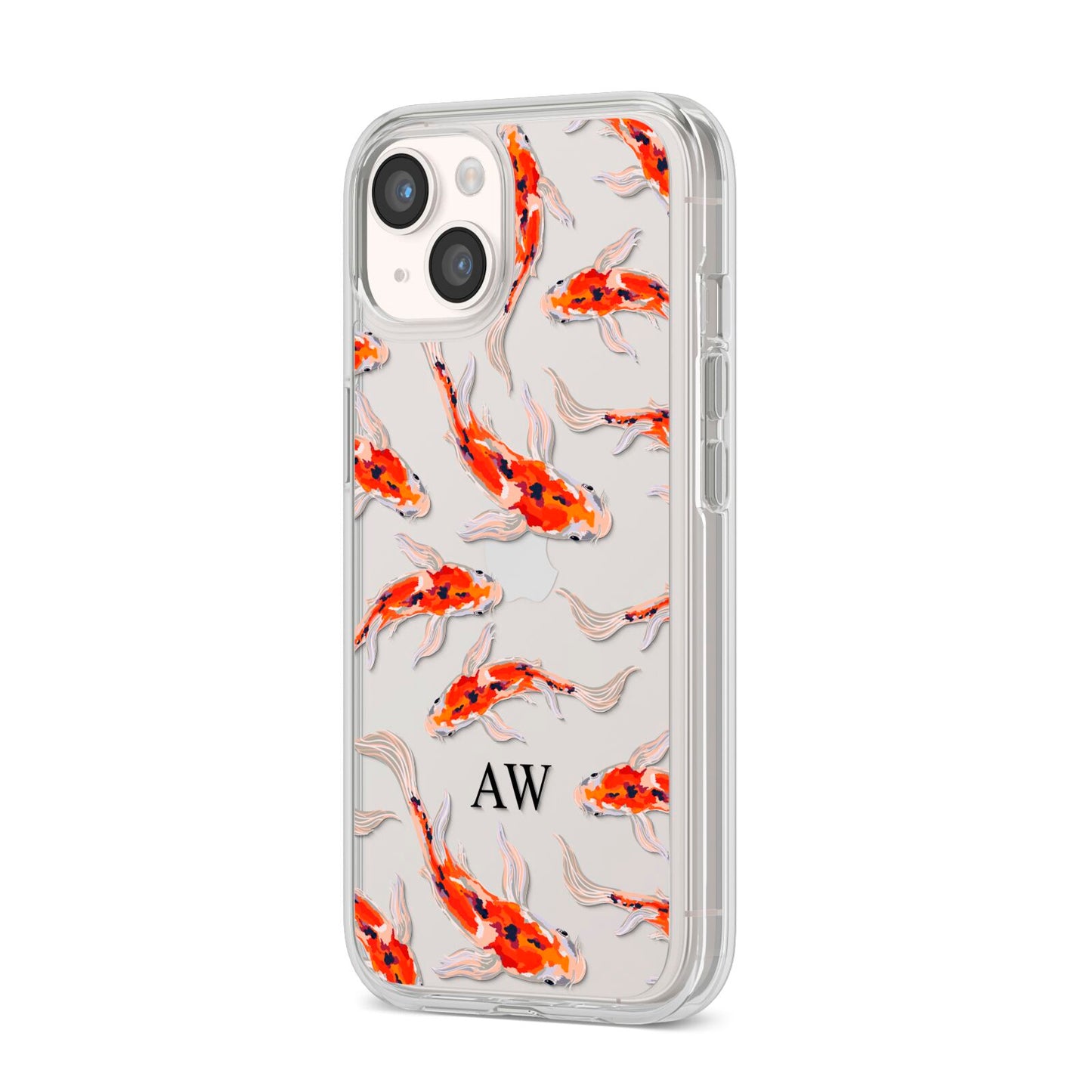 Custom Koi Fish iPhone 14 Clear Tough Case Starlight Angled Image