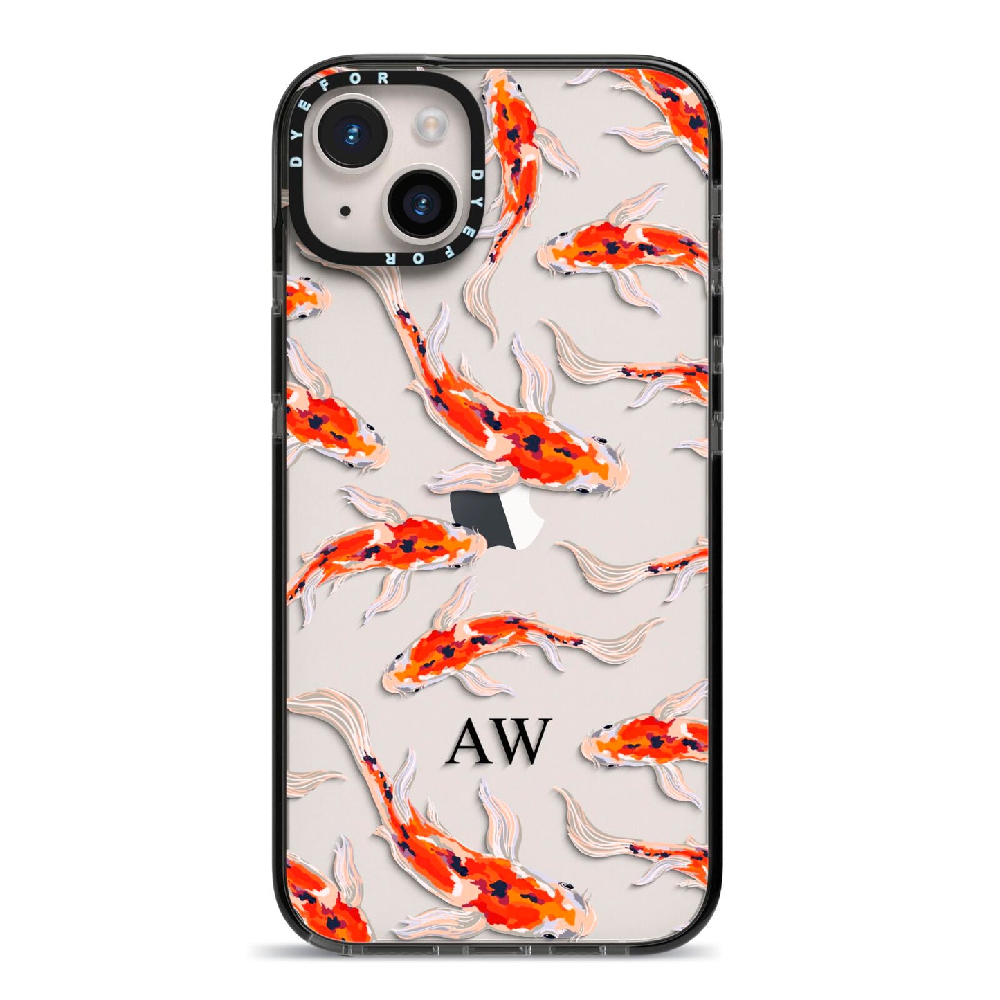 Custom Koi Fish iPhone 14 Plus Black Impact Case on Silver phone