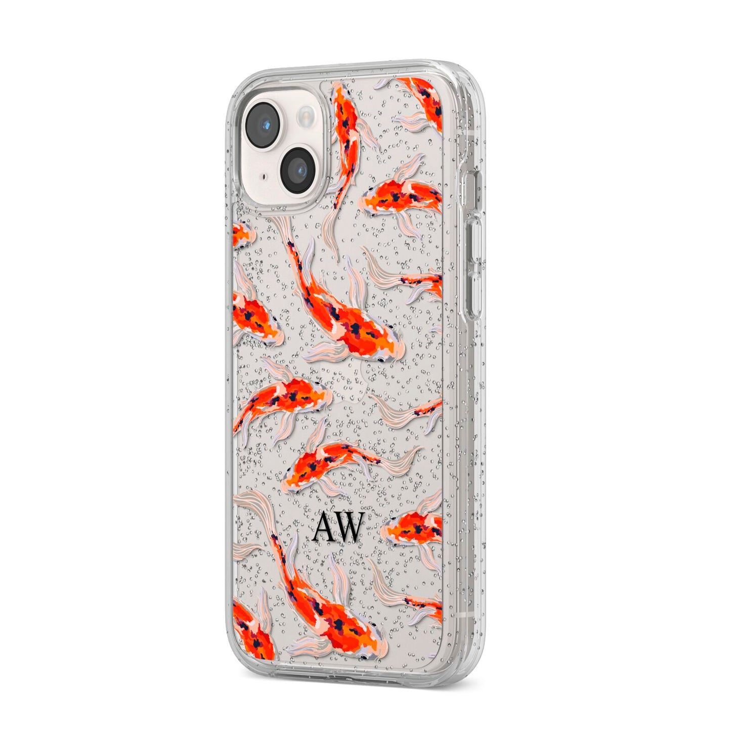 Custom Koi Fish iPhone 14 Plus Glitter Tough Case Starlight Angled Image