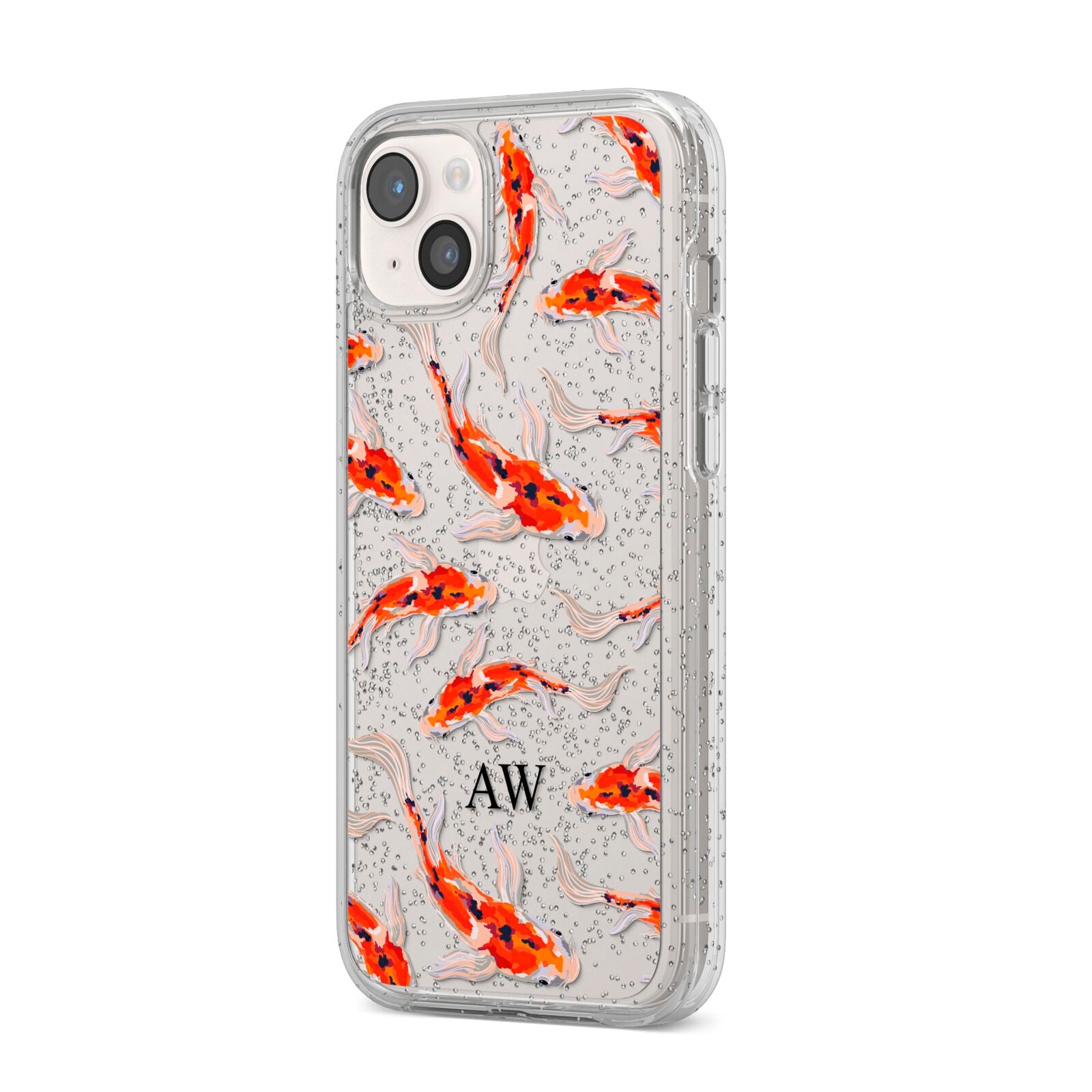 Custom Koi Fish iPhone 14 Plus Glitter Tough Case Starlight Angled Image