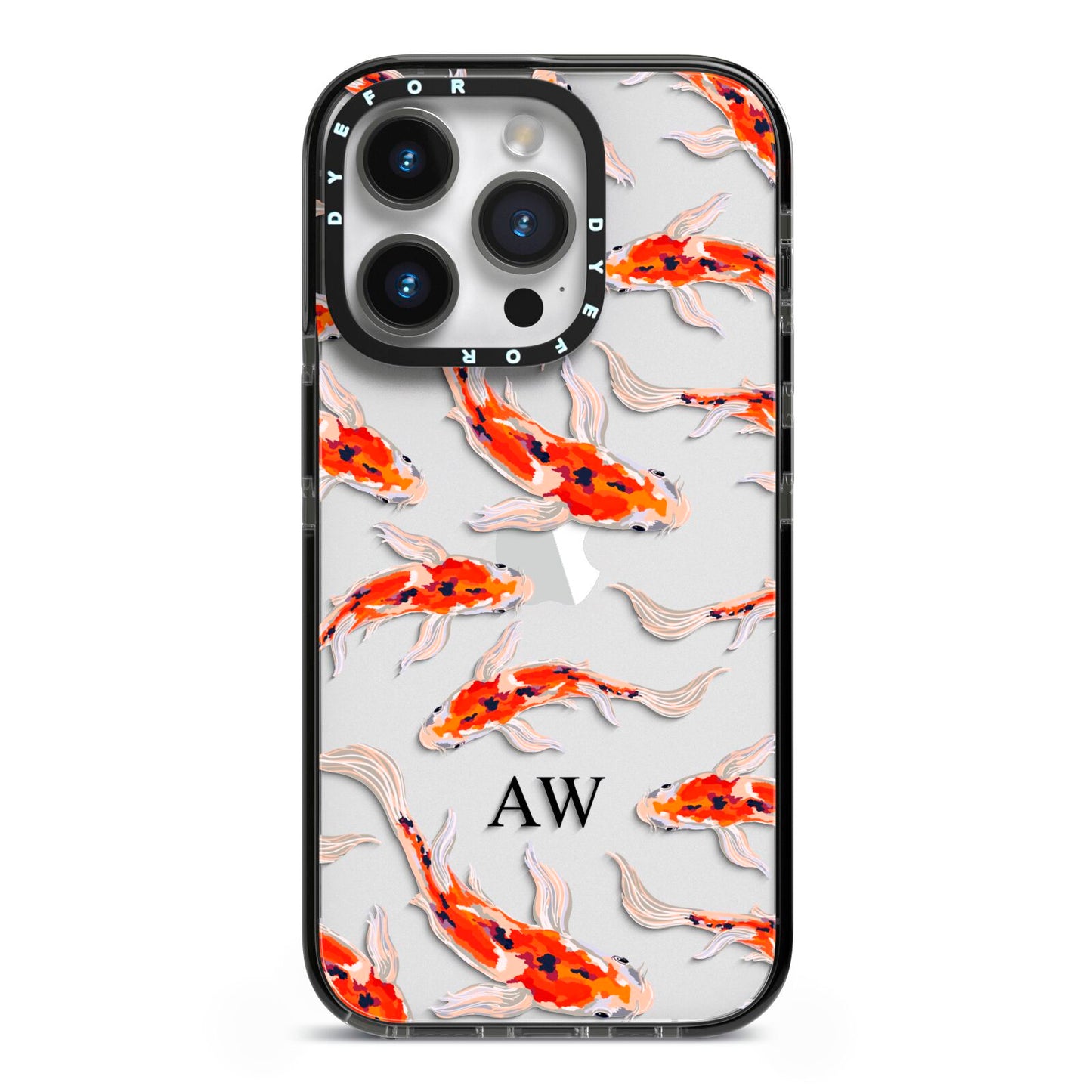 Custom Koi Fish iPhone 14 Pro Black Impact Case on Silver phone