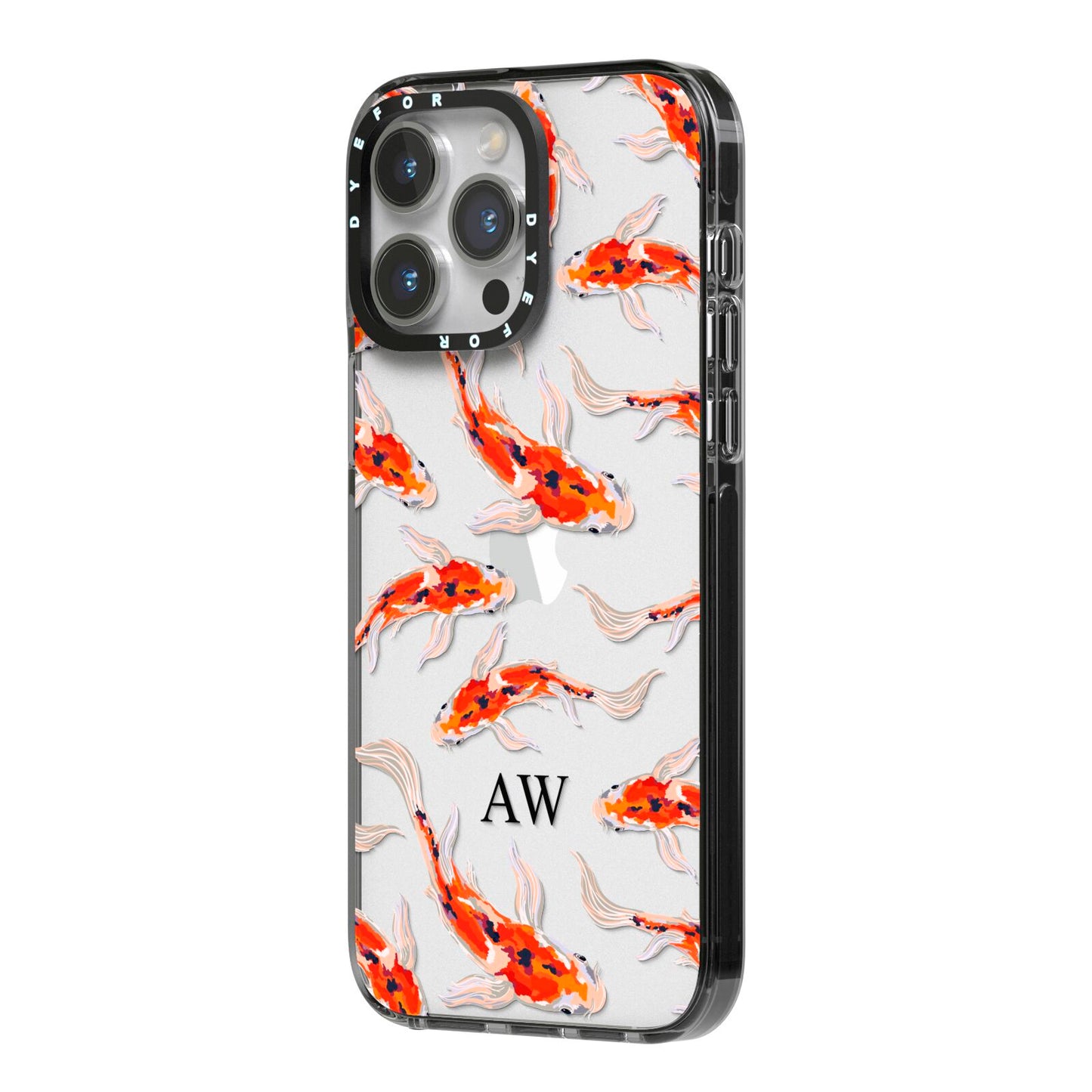 Custom Koi Fish iPhone 14 Pro Max Black Impact Case Side Angle on Silver phone