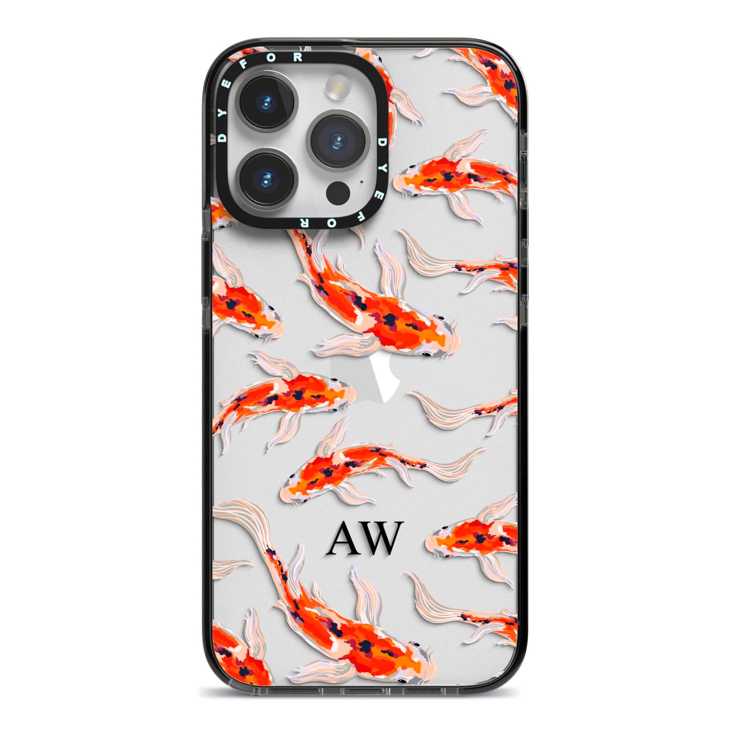 Custom Koi Fish iPhone 14 Pro Max Black Impact Case on Silver phone