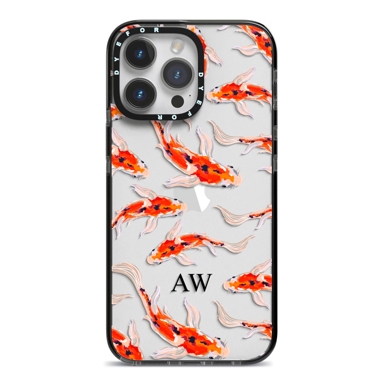 Custom Koi Fish iPhone 14 Pro Max Black Impact Case on Silver phone