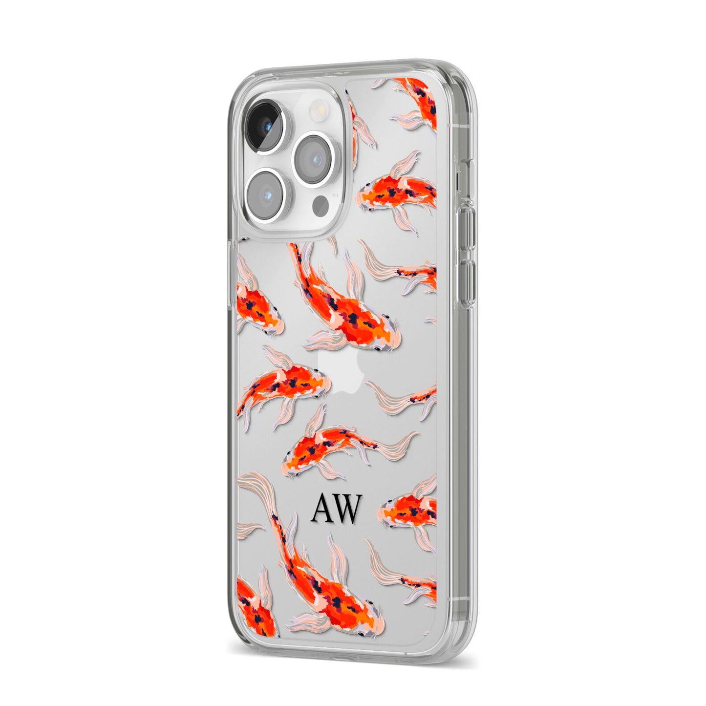 Custom Koi Fish iPhone 14 Pro Max Clear Tough Case Silver Angled Image