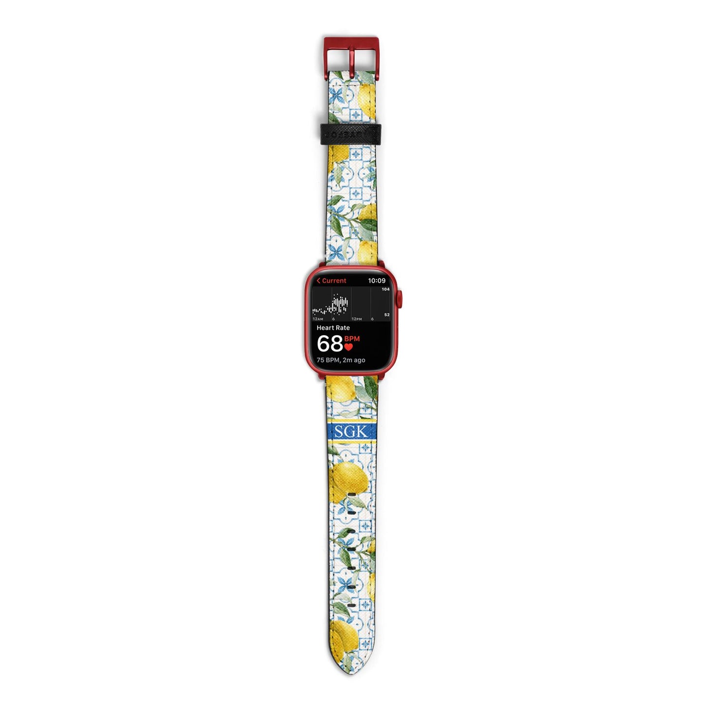 Custom Lemon Apple Watch Strap Size 38mm with Red Hardware