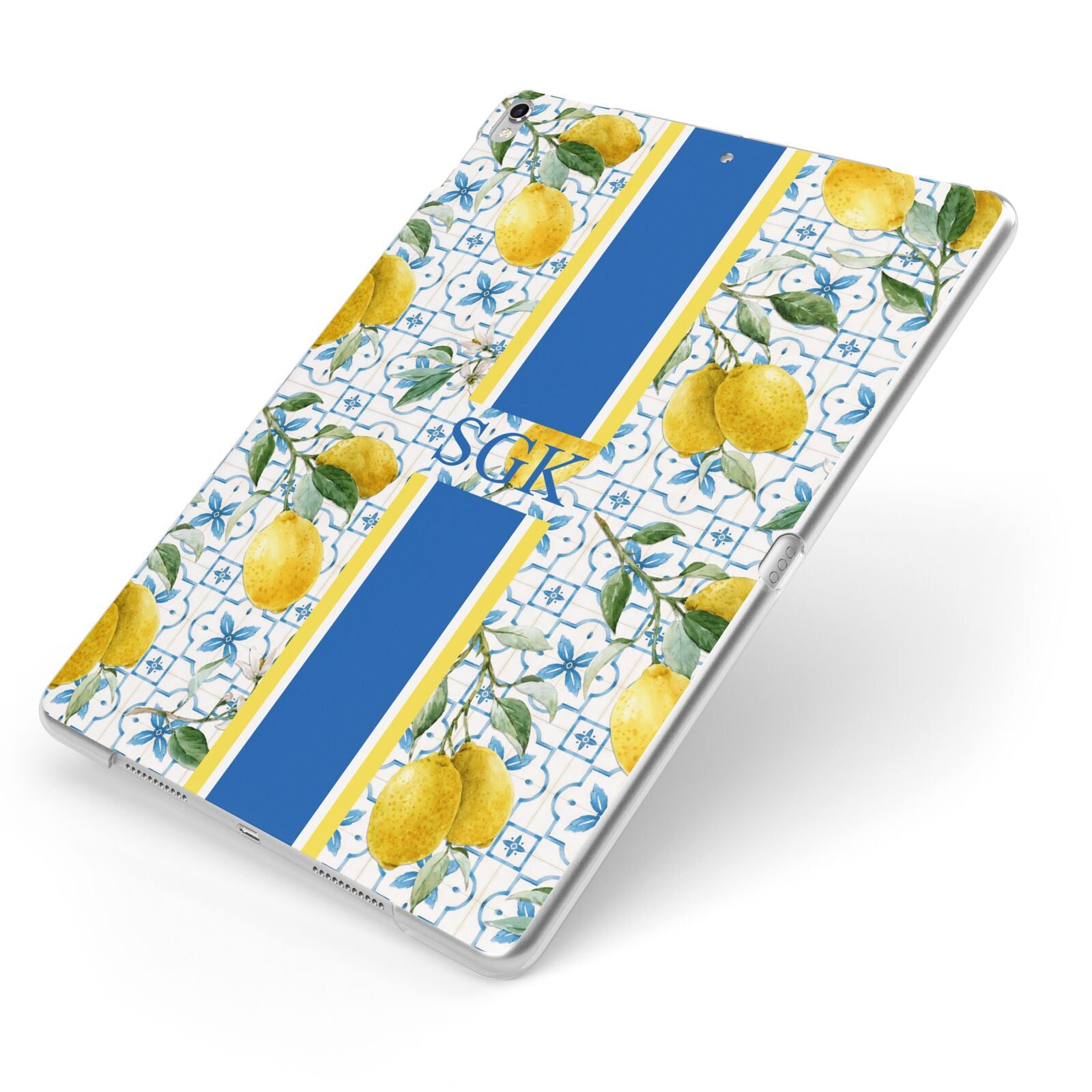 Custom Lemon Apple iPad Case on Silver iPad Side View