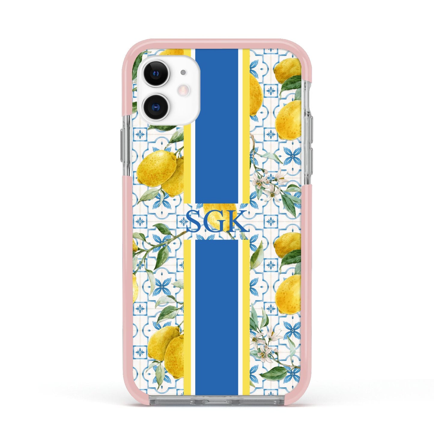 Custom Lemon Apple iPhone 11 in White with Pink Impact Case