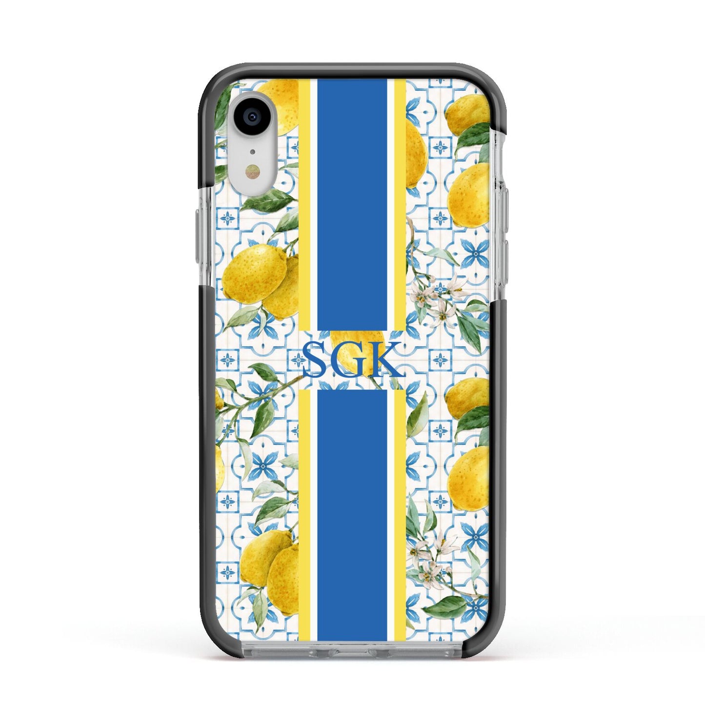 Custom Lemon Apple iPhone XR Impact Case Black Edge on Silver Phone