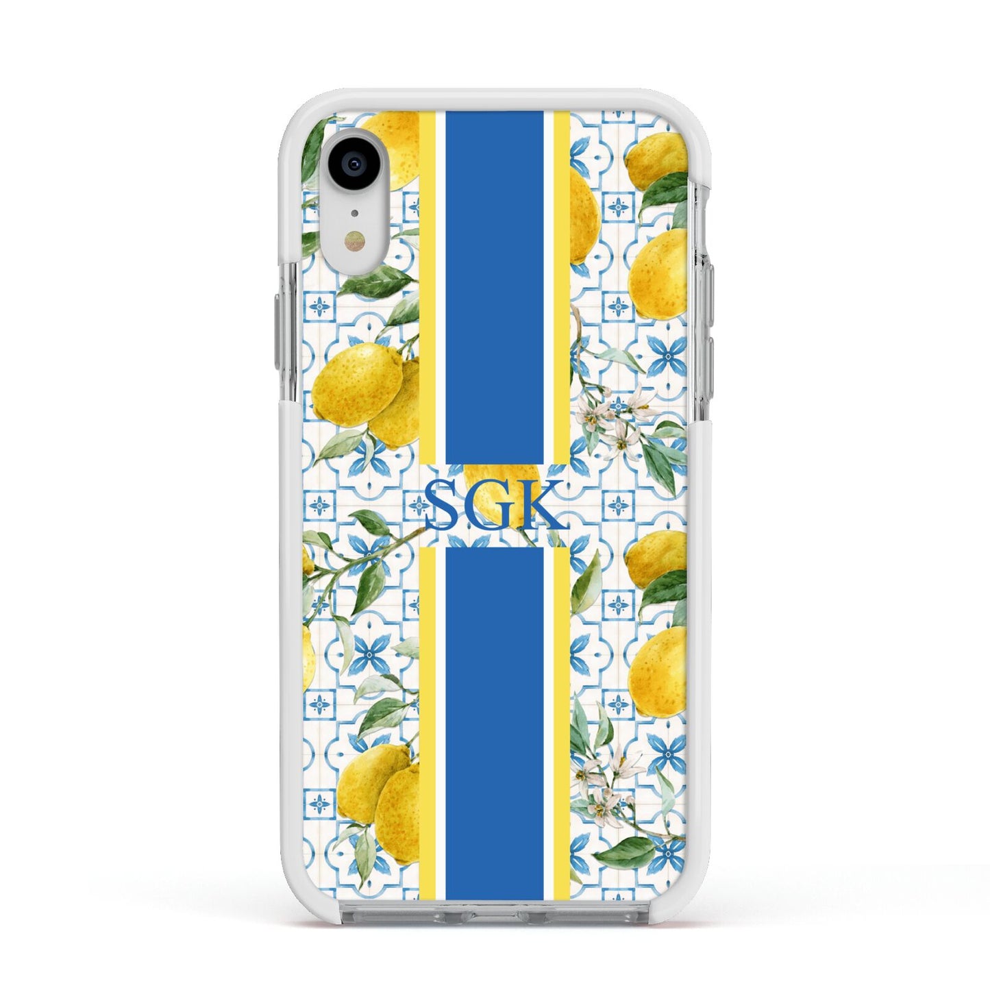 Custom Lemon Apple iPhone XR Impact Case White Edge on Silver Phone