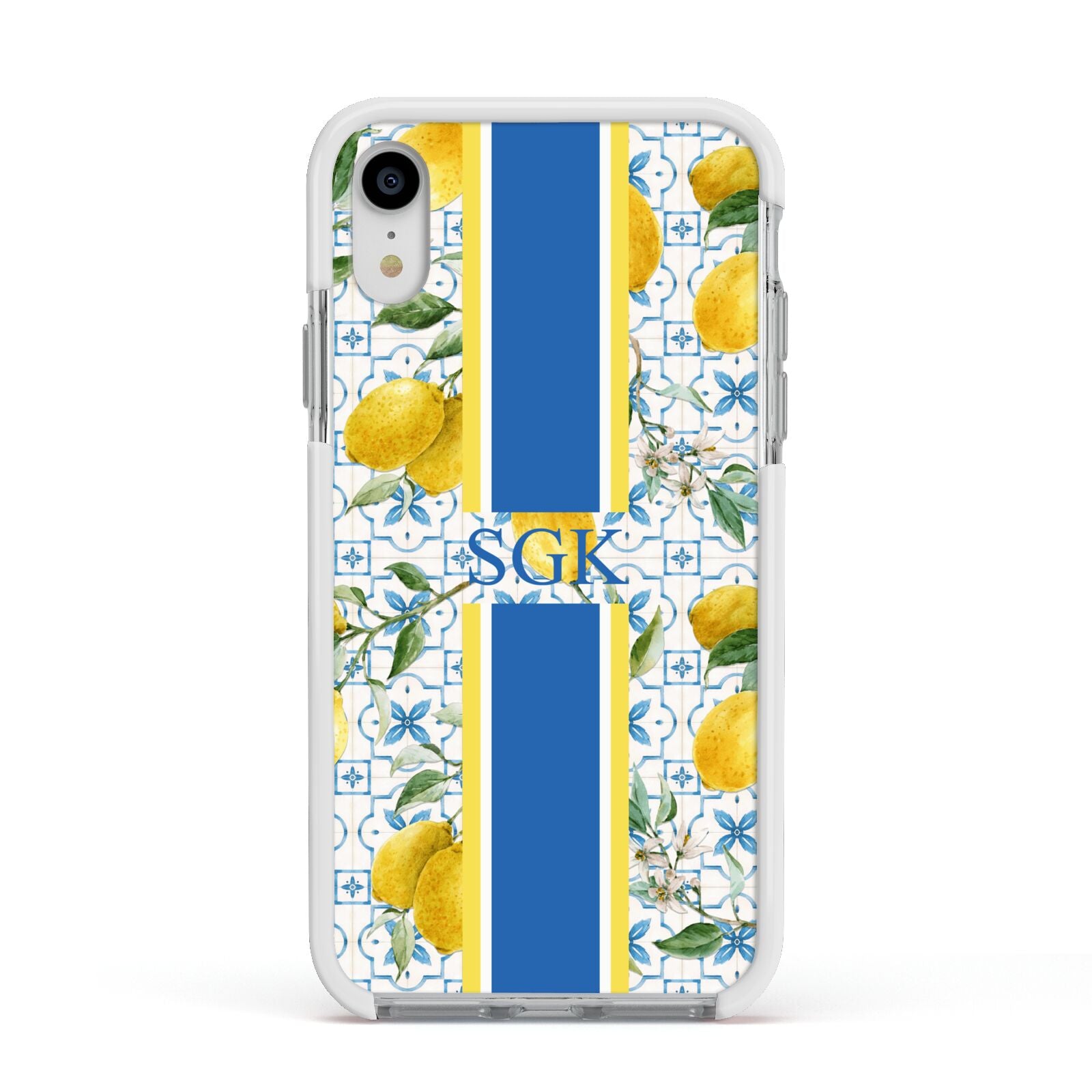 Custom Lemon Apple iPhone XR Impact Case White Edge on Silver Phone