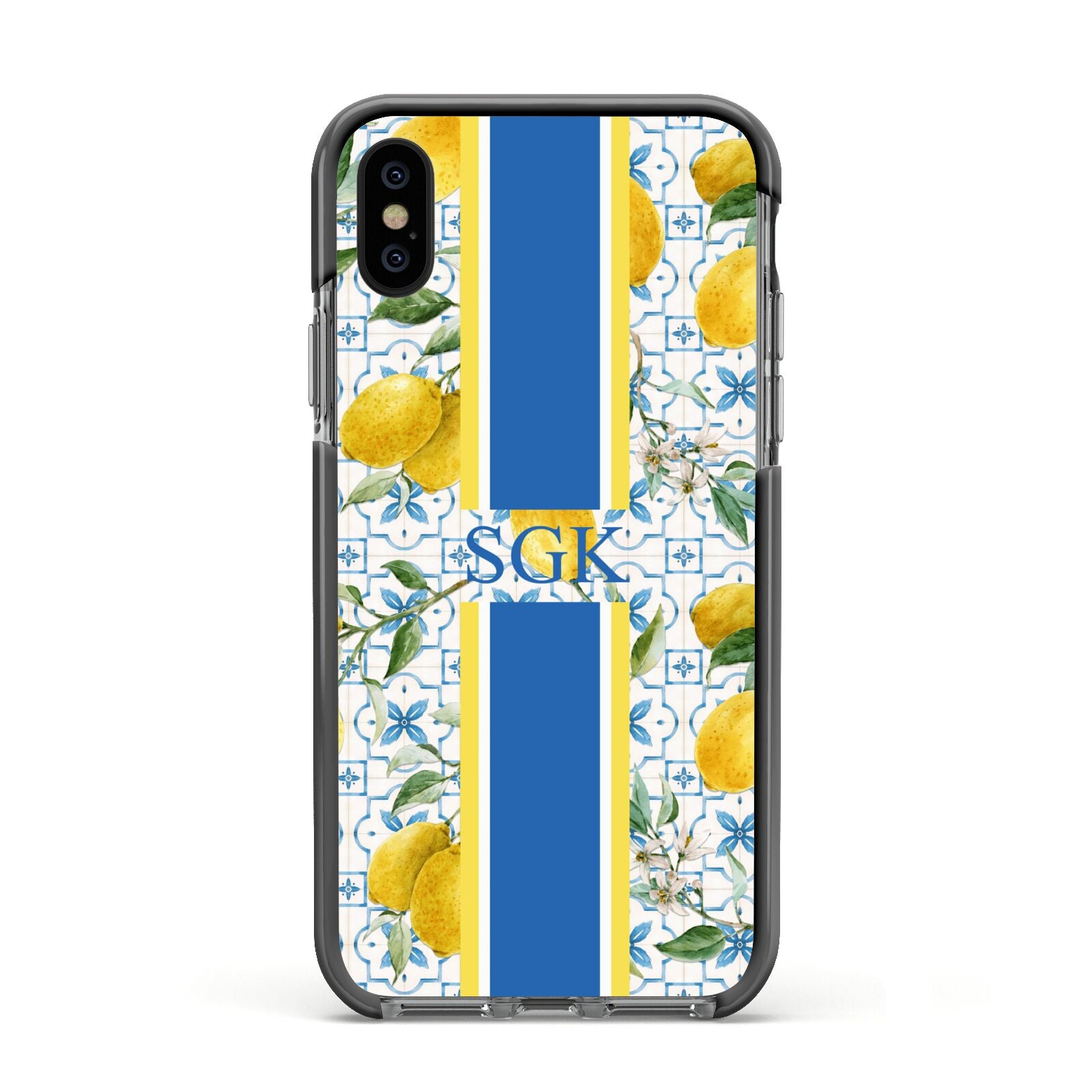 Custom Lemon Apple iPhone Xs Impact Case Black Edge on Black Phone