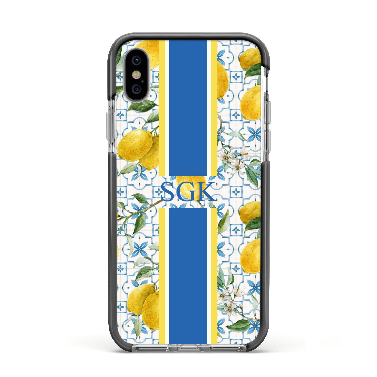 Custom Lemon Apple iPhone Xs Impact Case Black Edge on Silver Phone