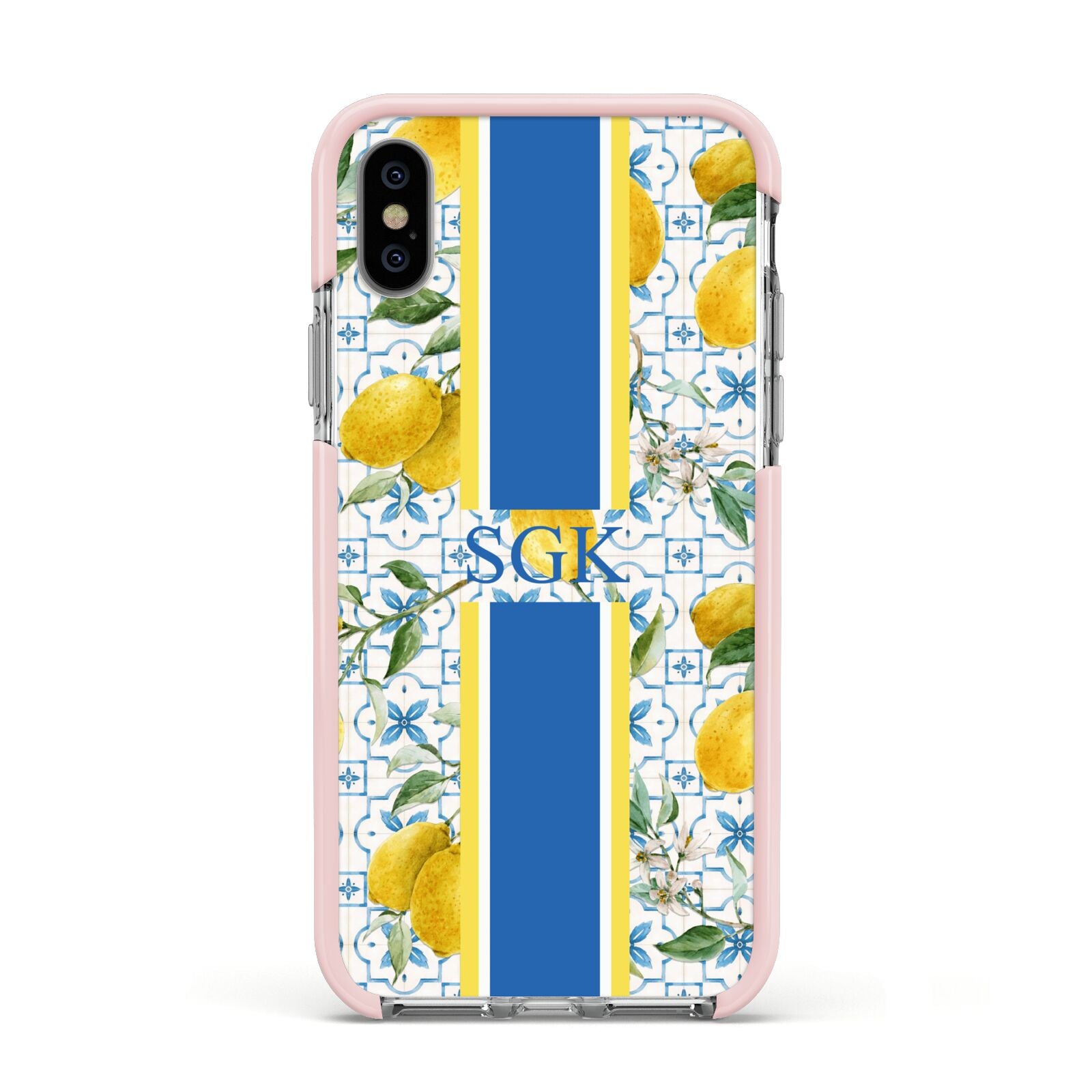 Custom Lemon Apple iPhone Xs Impact Case Pink Edge on Silver Phone