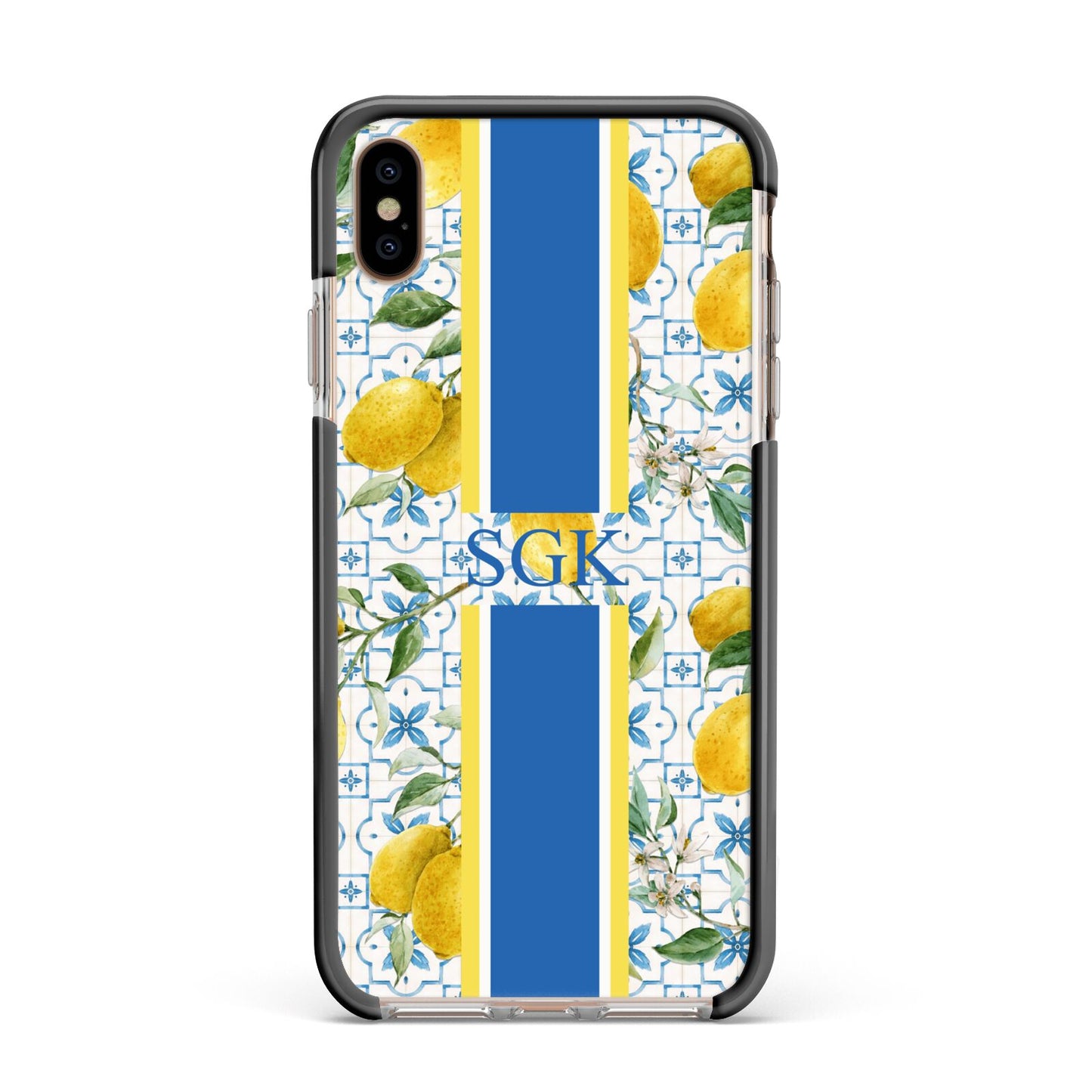 Custom Lemon Apple iPhone Xs Max Impact Case Black Edge on Gold Phone