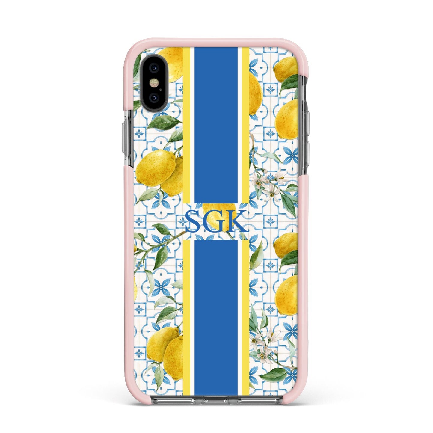 Custom Lemon Apple iPhone Xs Max Impact Case Pink Edge on Black Phone