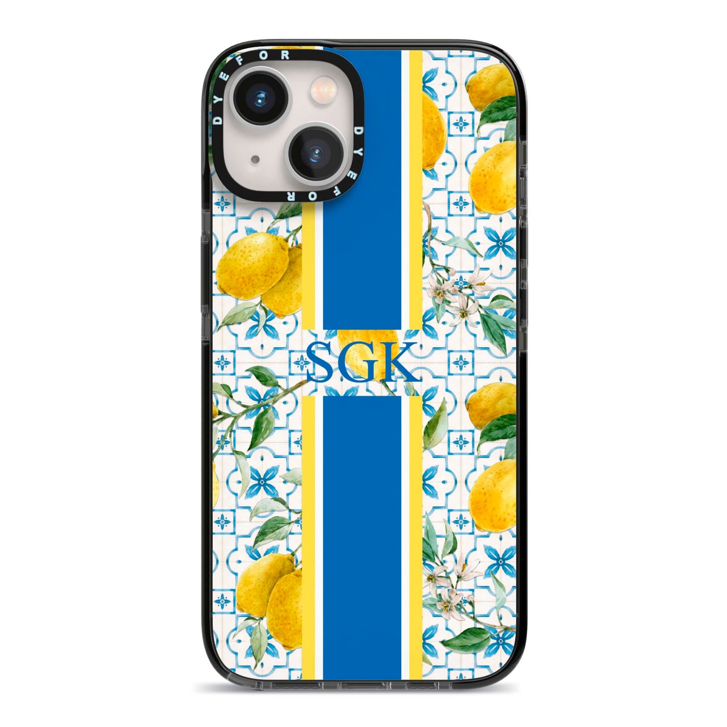 Custom Lemon iPhone 13 Black Impact Case on Silver phone