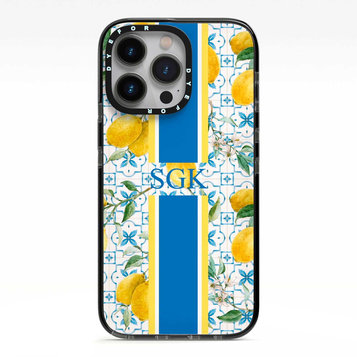 Custom Lemon iPhone 13 Pro Black Impact Case on Silver phone