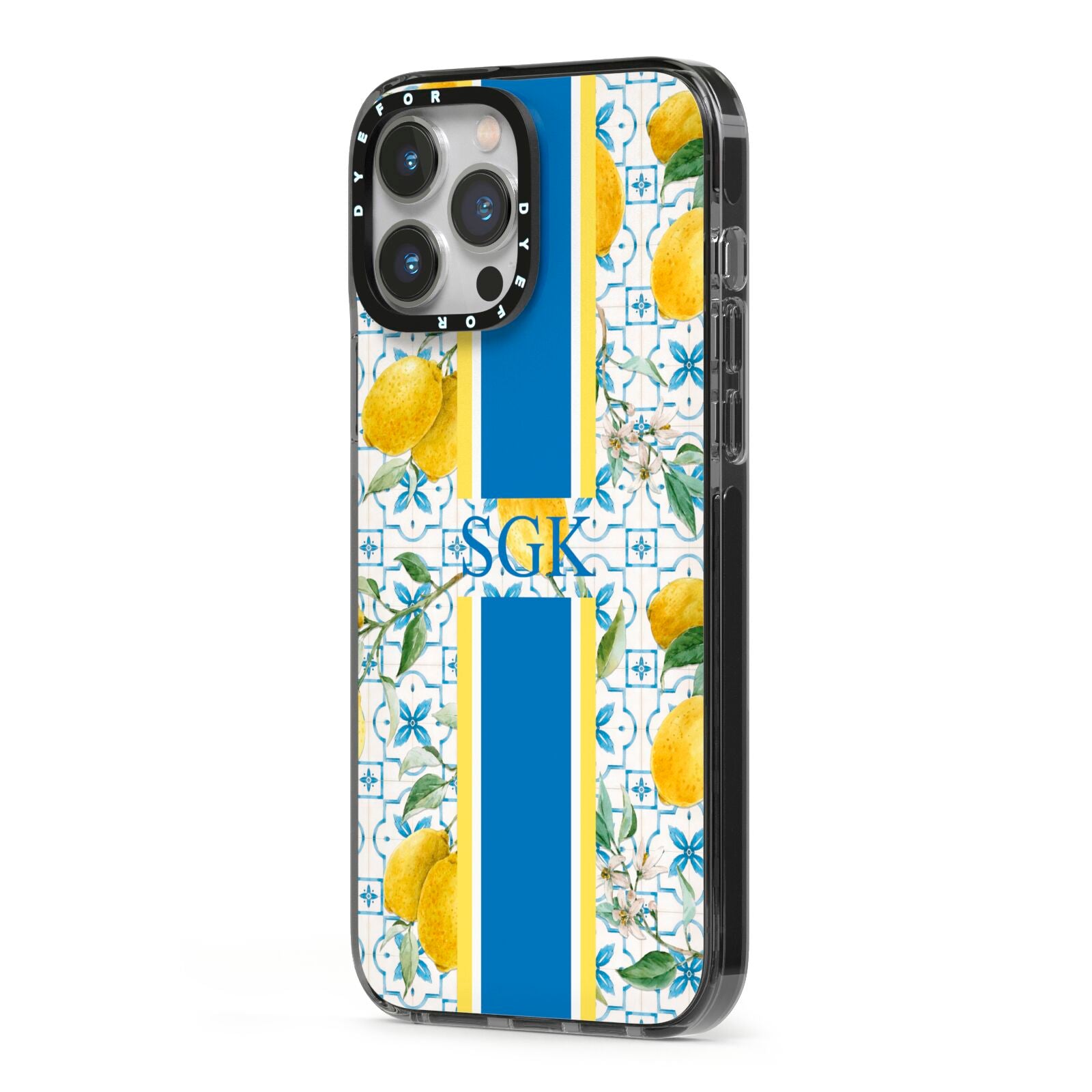 Custom Lemon iPhone 13 Pro Max Black Impact Case Side Angle on Silver phone