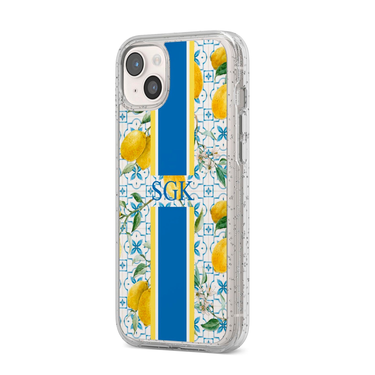 Custom Lemon iPhone 14 Plus Glitter Tough Case Starlight Angled Image