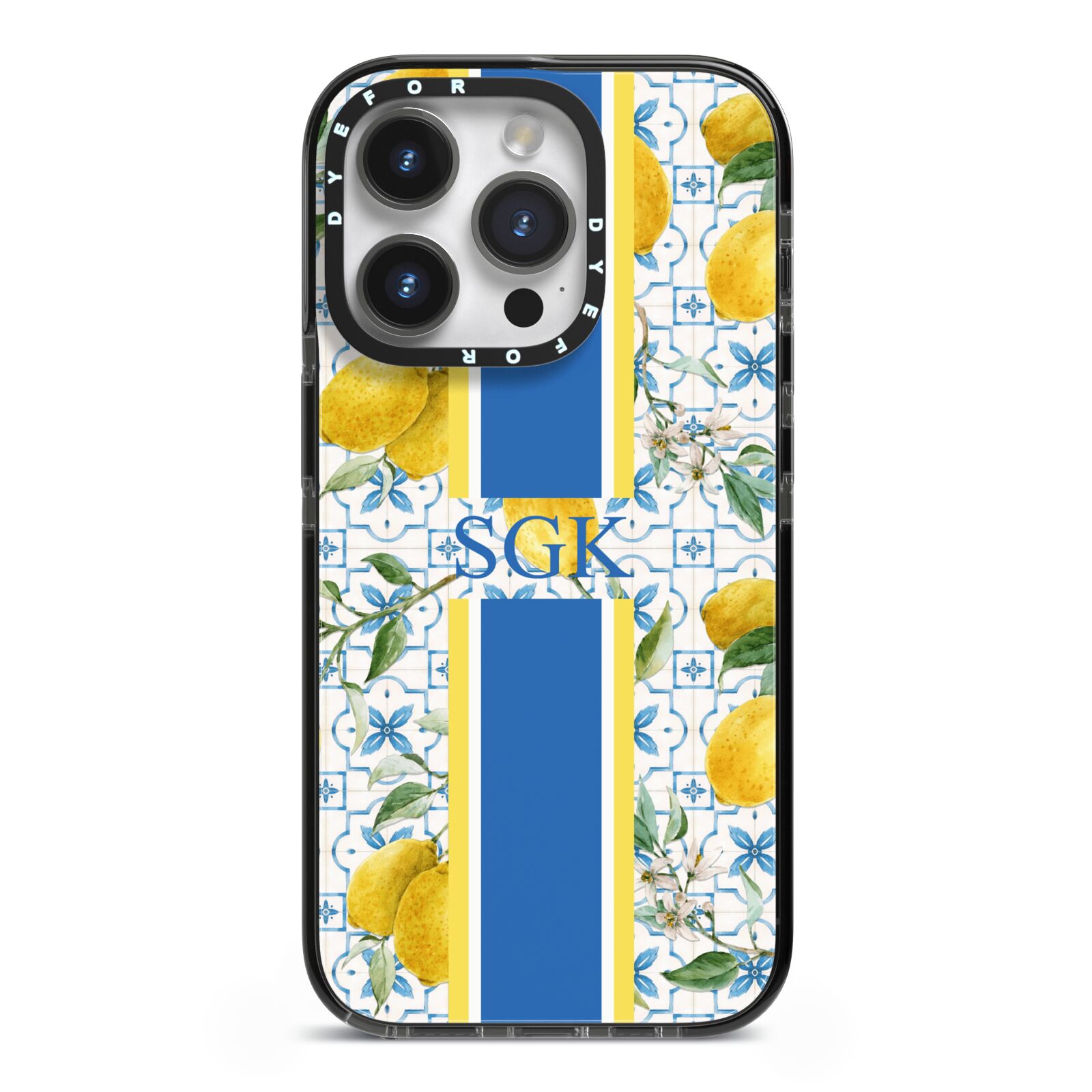 Custom Lemon iPhone 14 Pro Black Impact Case on Silver phone